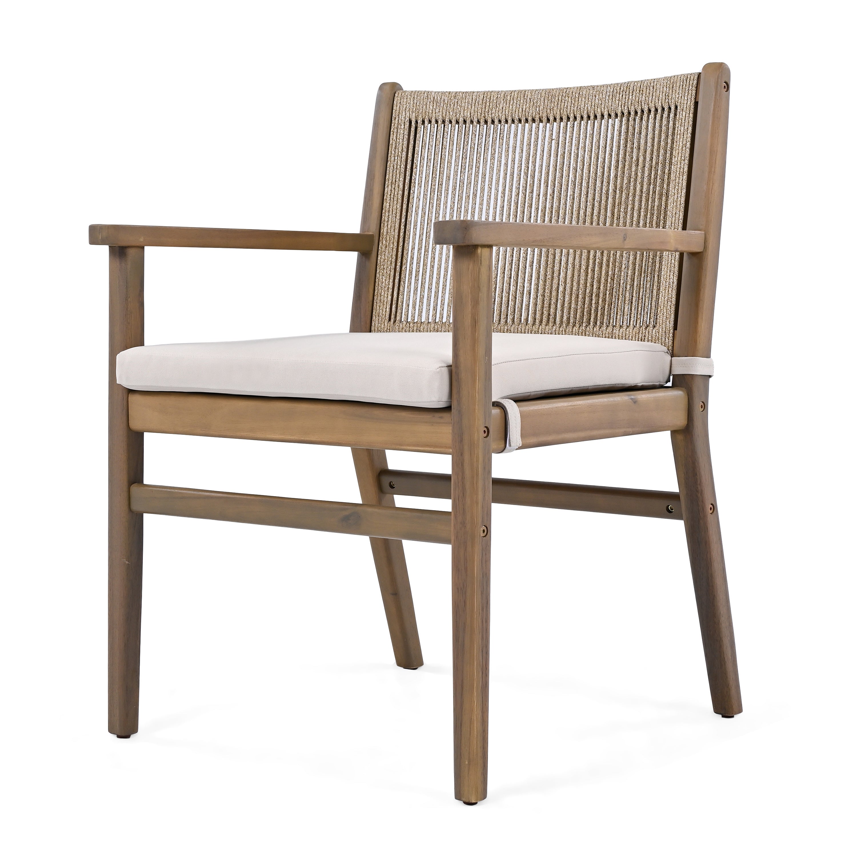 Outdoor Dining Chair with Rope Design Back and Seat Cushion, Set of 2