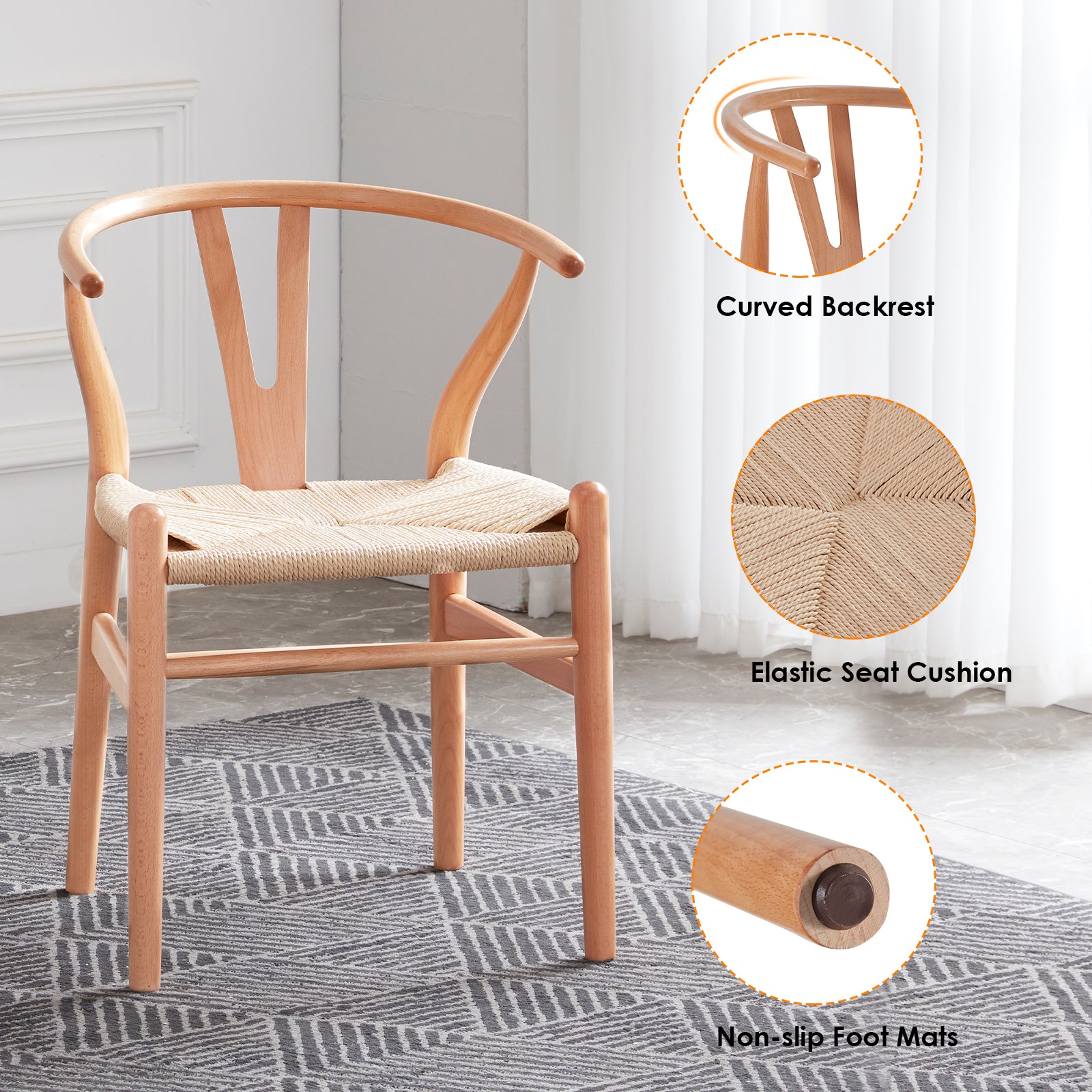 Wishbone Dining Chairs with Woven Seat, Set of 2