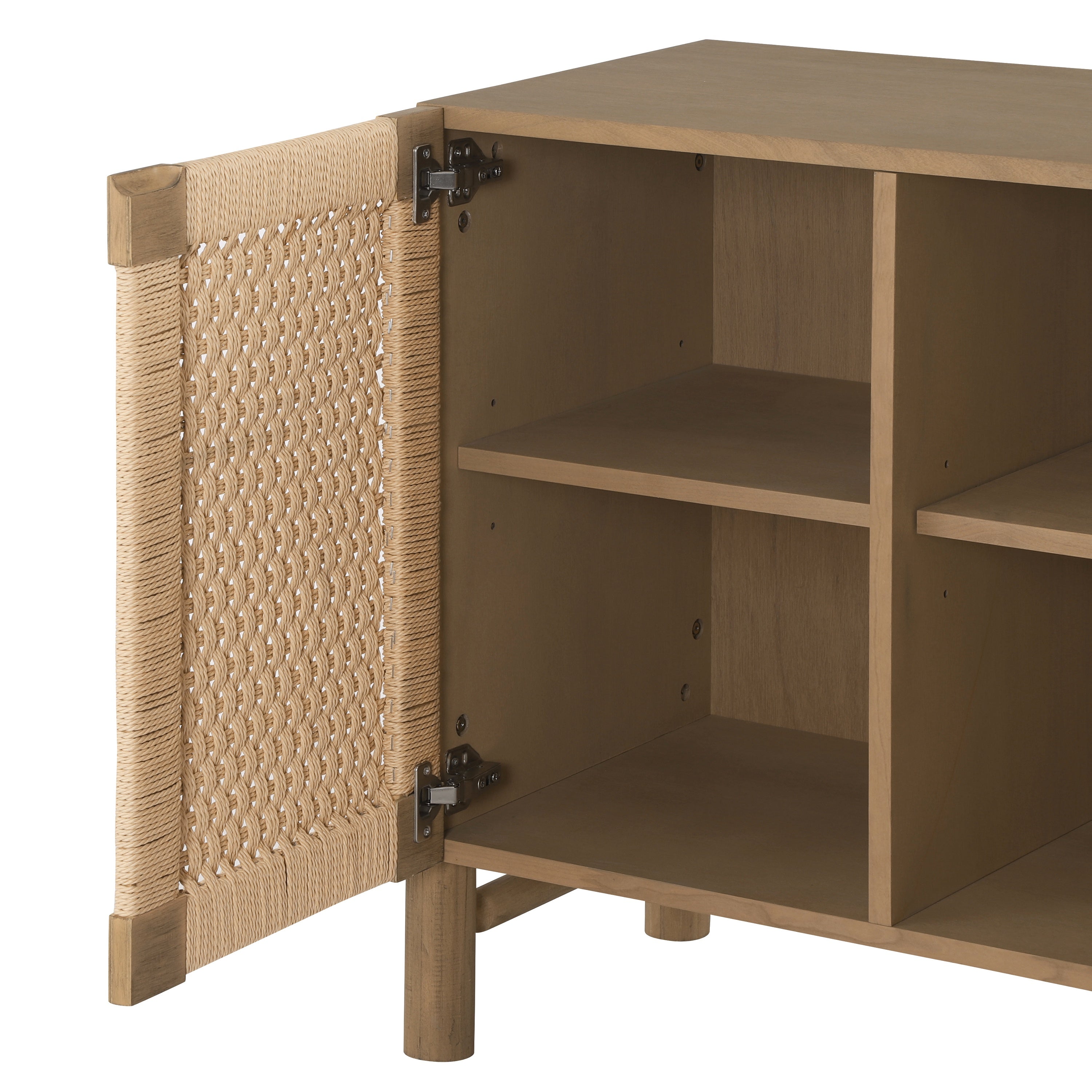 Natural Farmhouse Cabinet with Handwoven Paper Rope Doors, Solid Wood Legs and Natural Finish, for Hallway, Entryway or Living Room