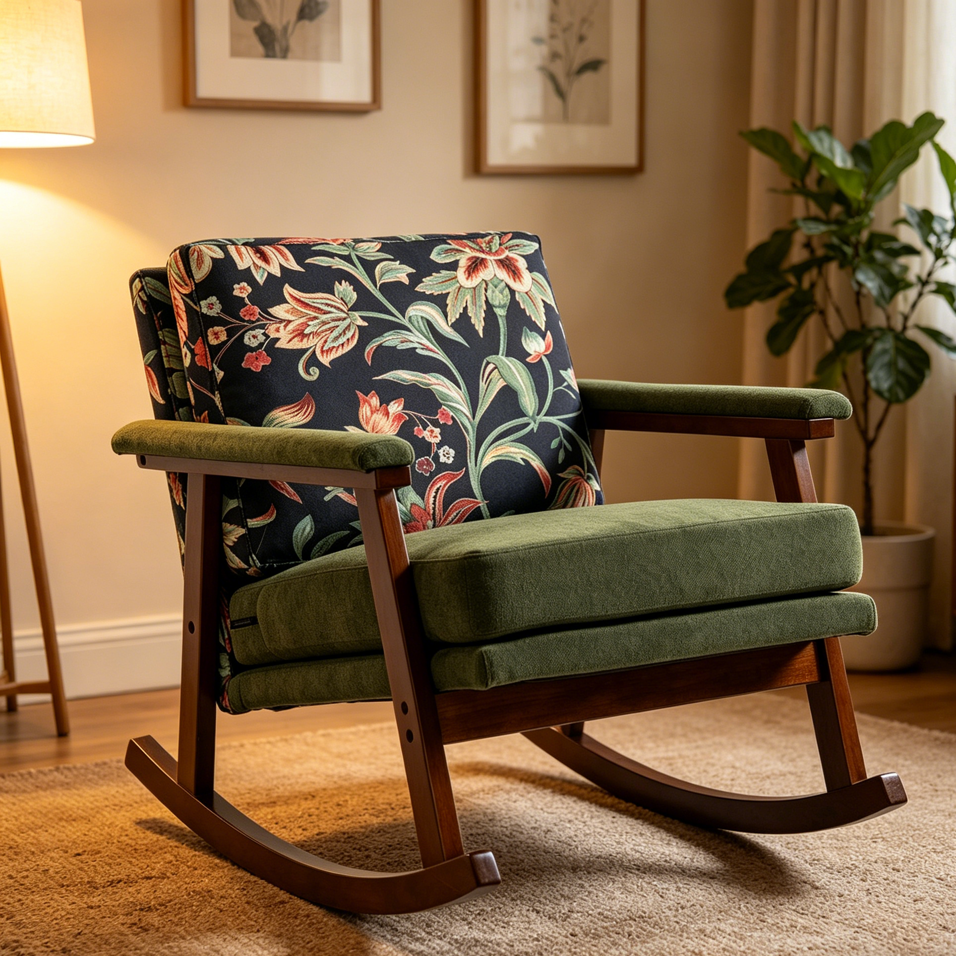 Mid Century Modern Rocking Chair with Wood Frame