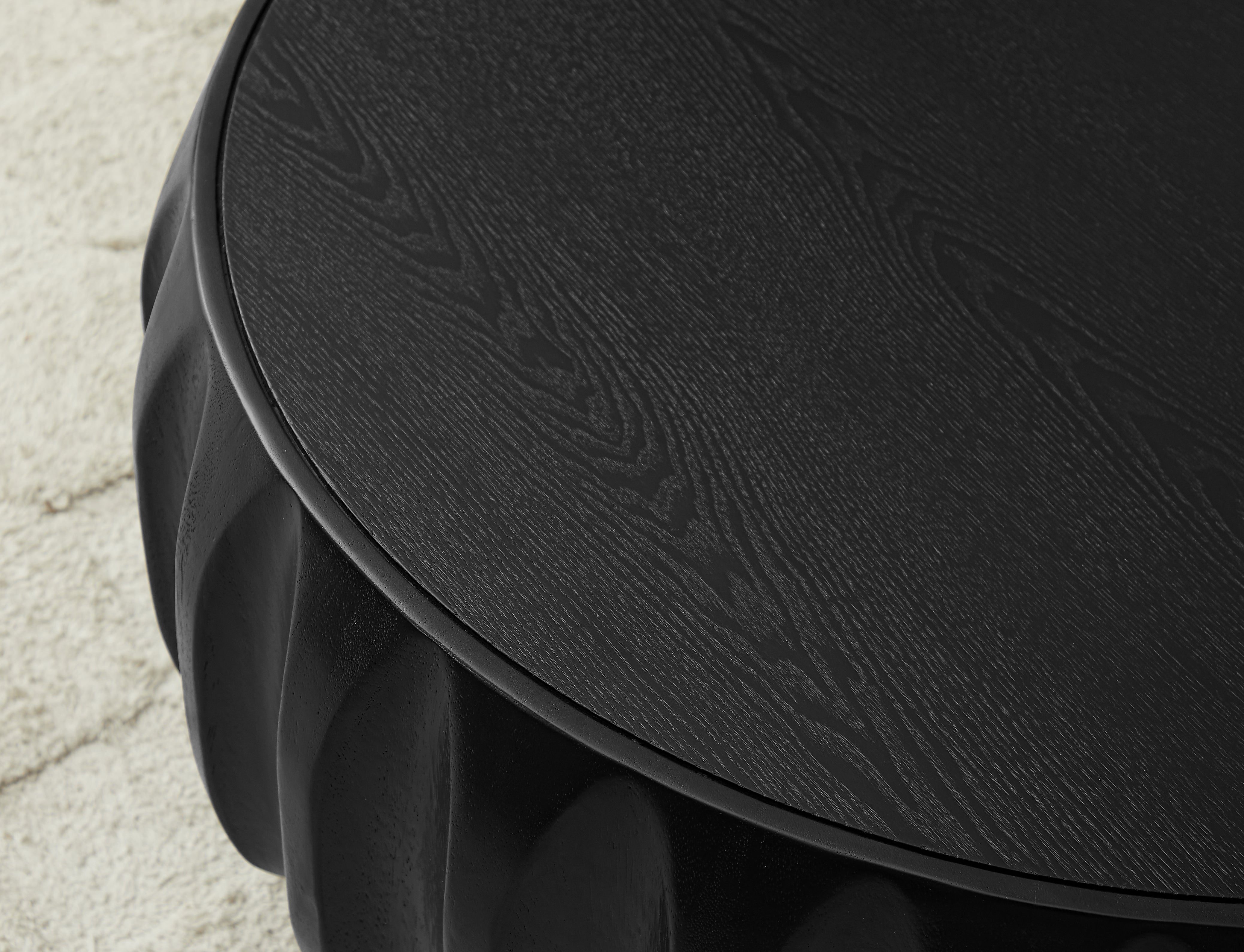 Round Solid Wood Carved Coffee Table with Elegant Sculptural Design