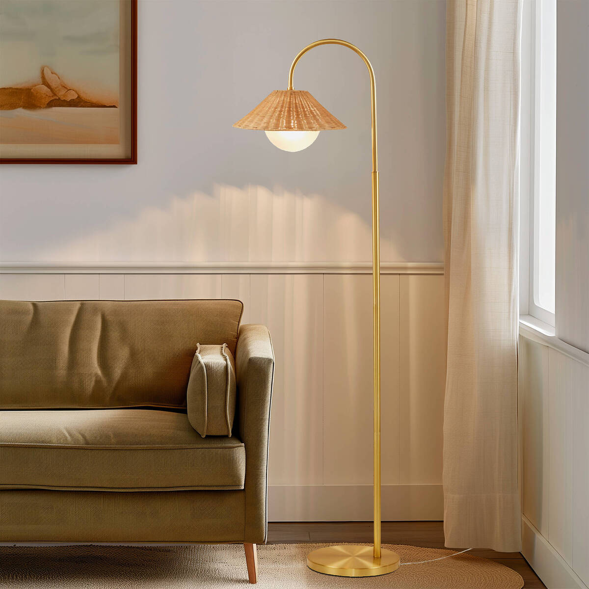 Colander Rattan Weave Shade Floor Lamp with Iron Base