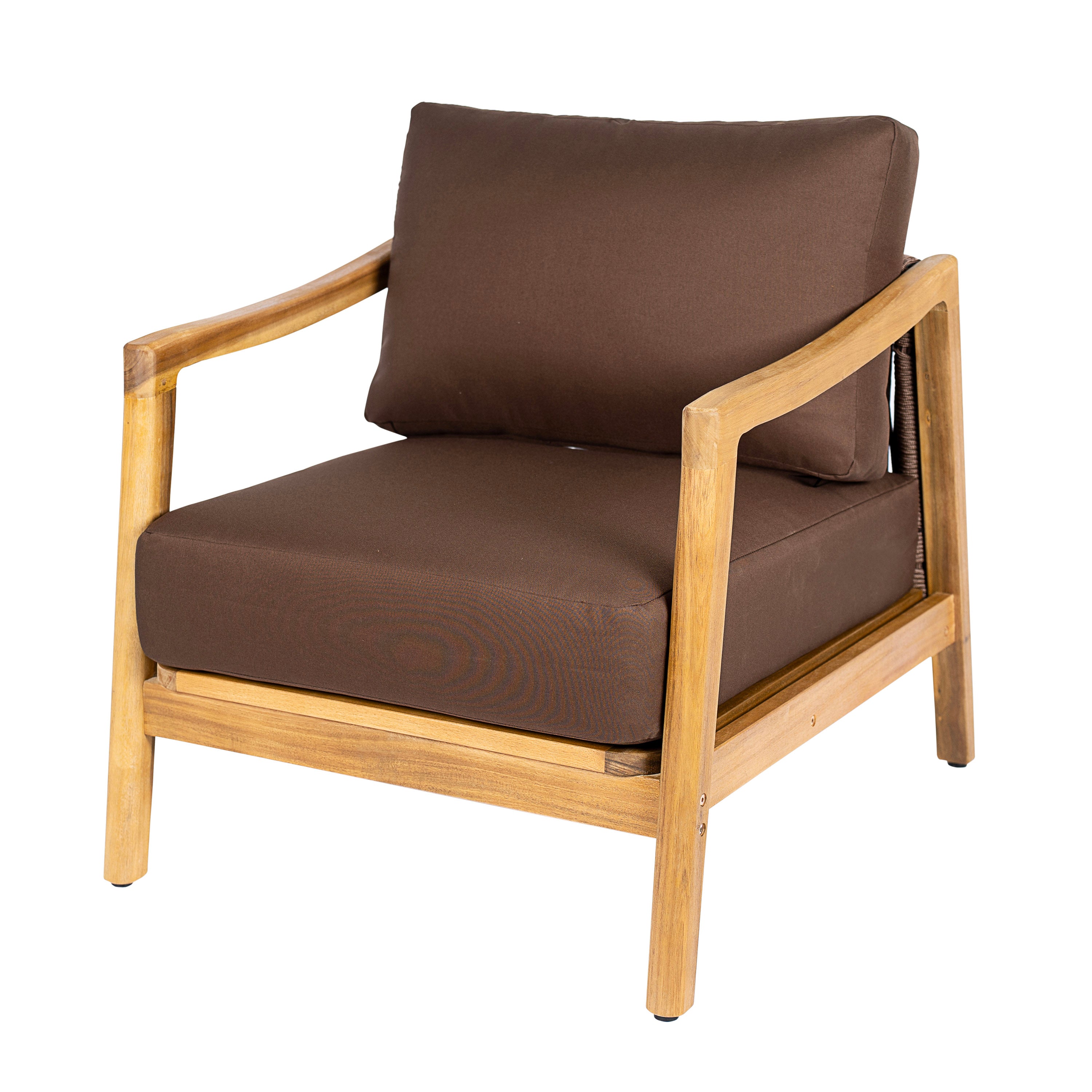 Outdoor Club Chair, Acacia Wood Frame with Rope Back Detail, Water-Repellent Beige Cushions