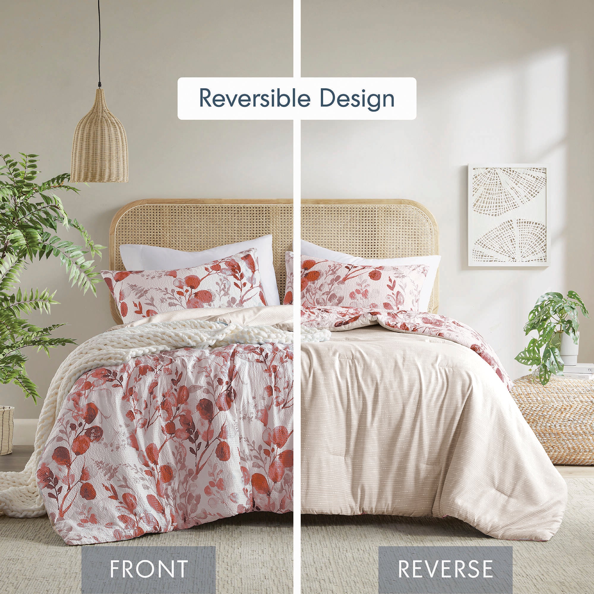 3-Piece Reversible Floral Botanical Seersucker Comforter Set