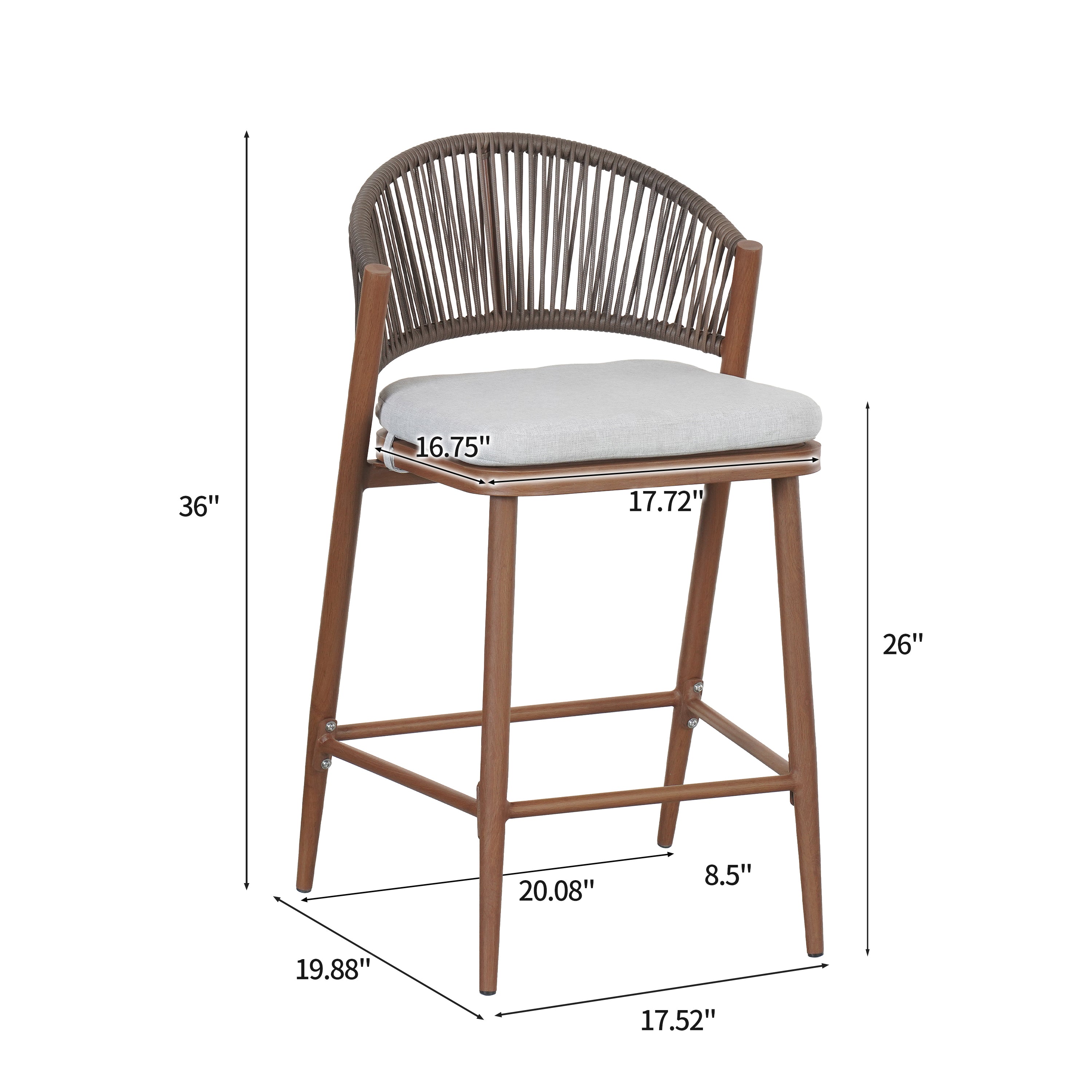 Outdoor Metal Frame Stools with Scallop-Shaped Backrest & Water-Resistant Cushions, Set of 2