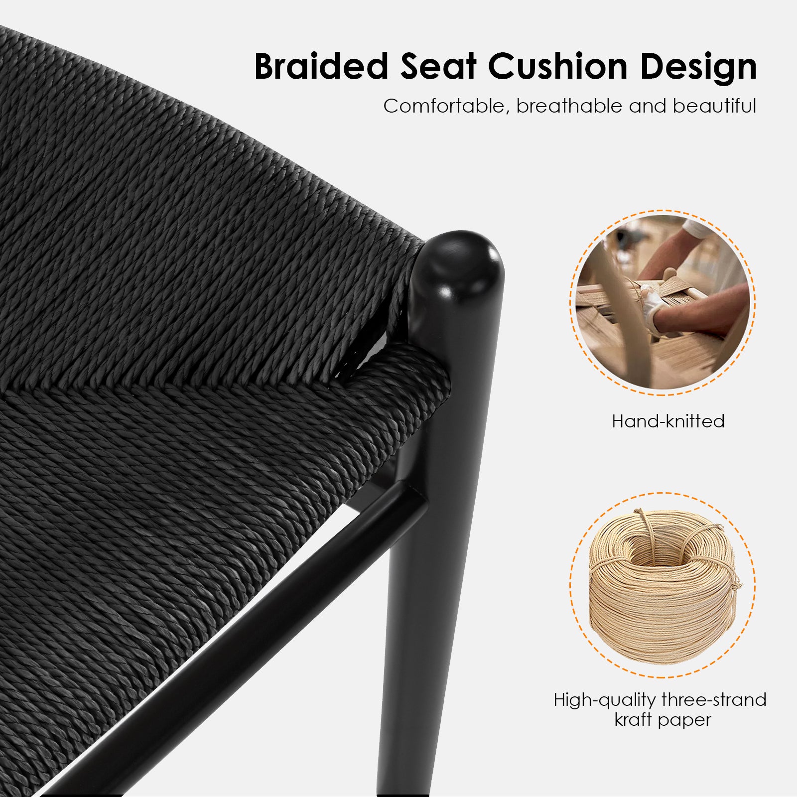 Wishbone Counter Height Barstool with Woven Seat