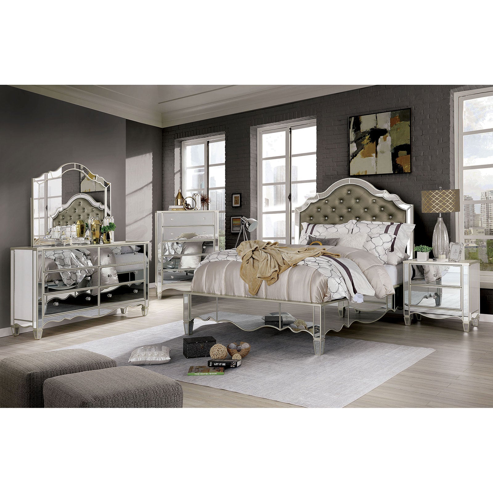 Glam Mirrored Nightstand with Crystal Drawer Knobs
