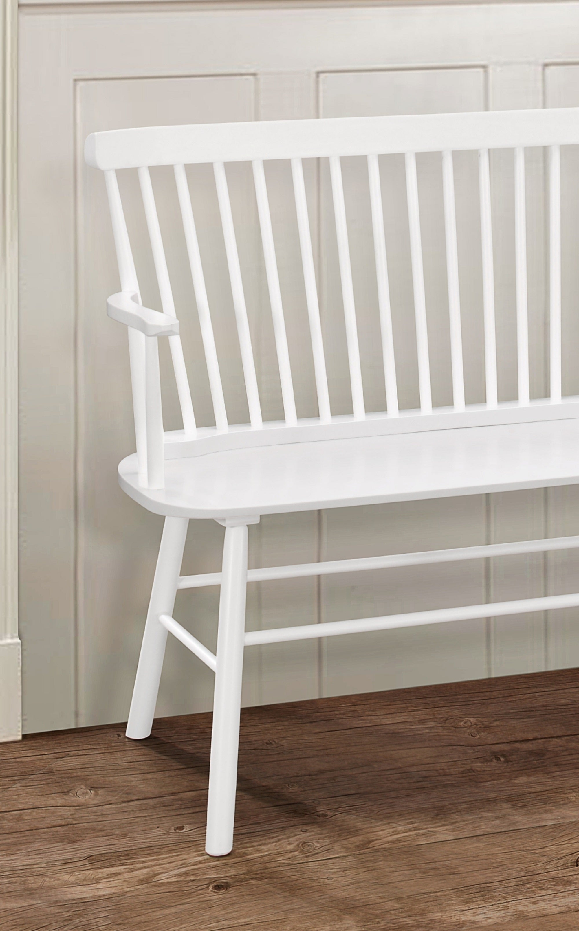 Farmhouse Vintage-Style Wood Spindle Back Bench