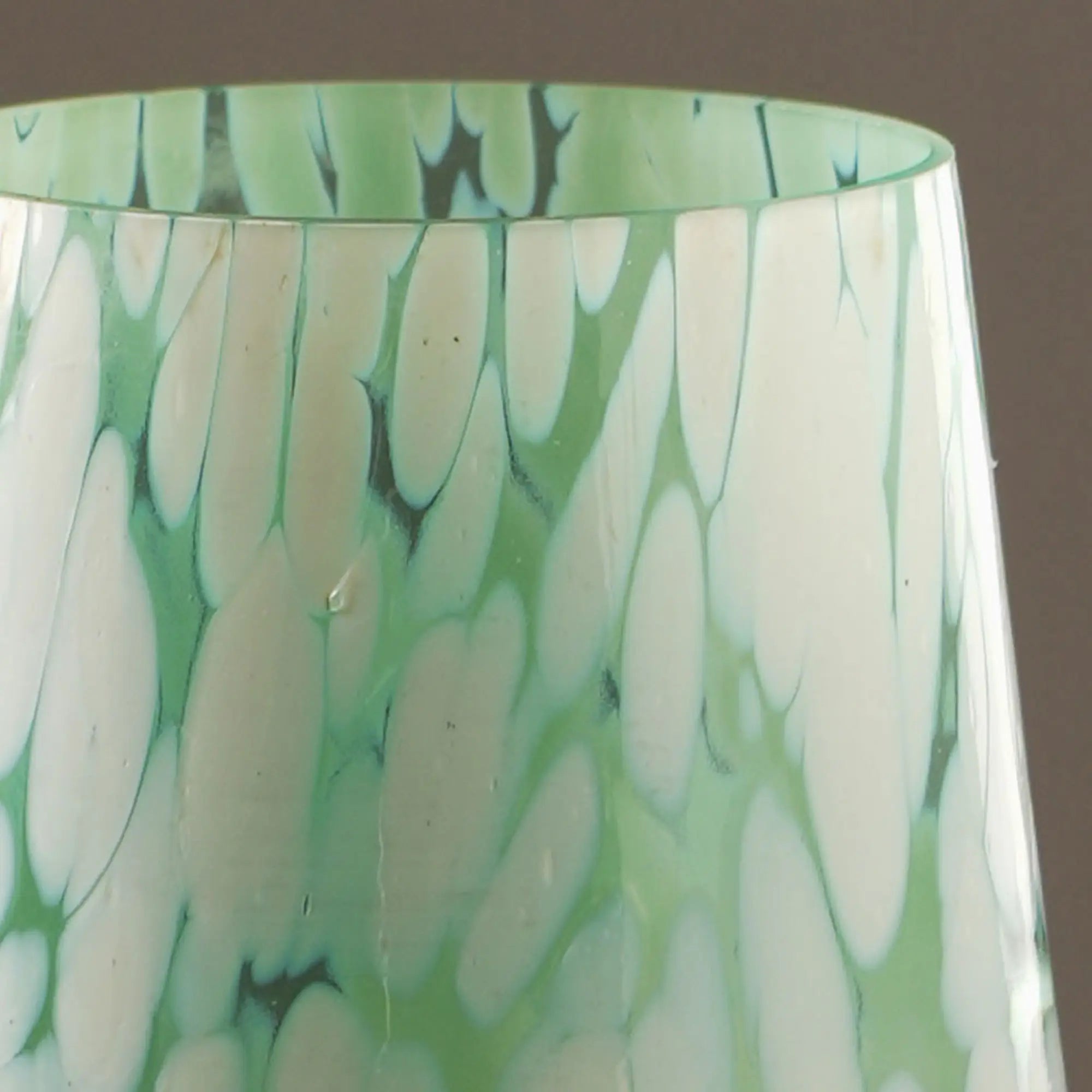 White Splutter Green Glass Hurricane