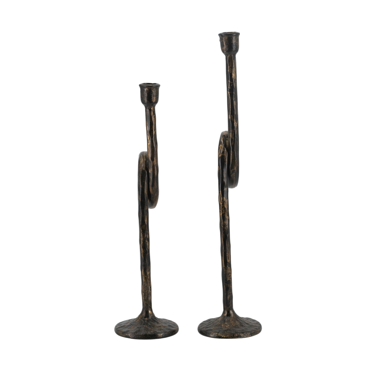 Black and Gold Iron Candle Holders with Playful Loop Design, Set of 2