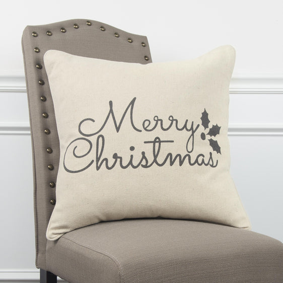 Welted Printed 100% Cotton Holiday Sentiment Pillow Cover