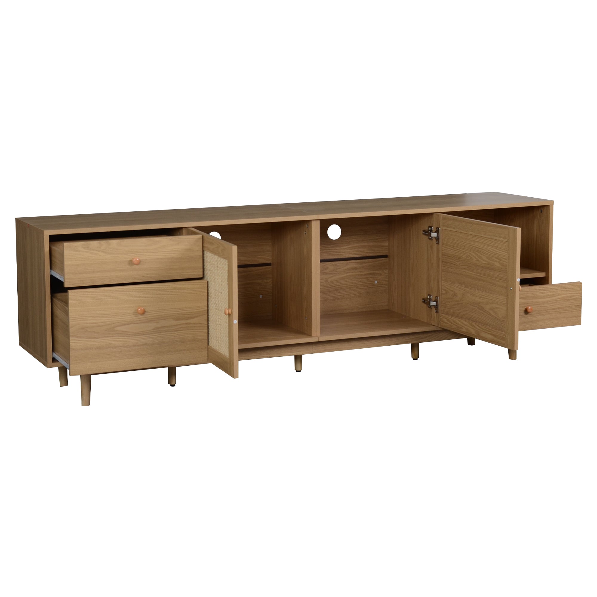 Modern Boho TV Stand with Rattan Doors