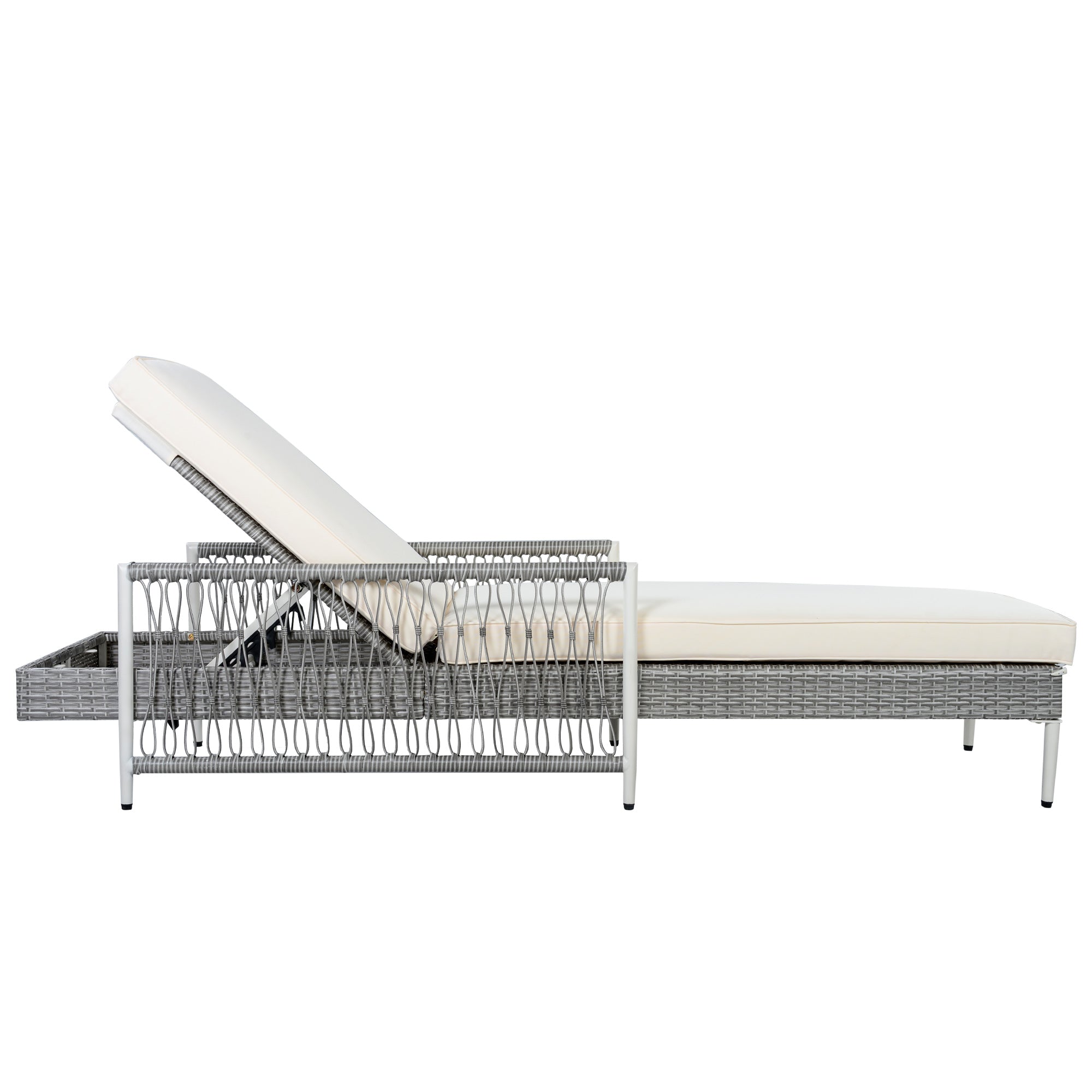 TOPMAX Outdoor All-Weather PE Rattan Chaise Lounge, Minimalist Patio Wicker Lounge Chair with 6 Gear Adjustable Recliner, Arms and Cushion for Poolside, Deck, Grey