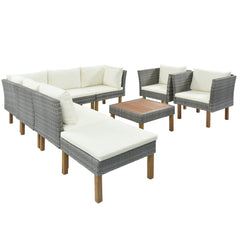 9-Piece Outdoor Patio Garden Wicker Sofa Set with Wood Legs - Outdoor Seating