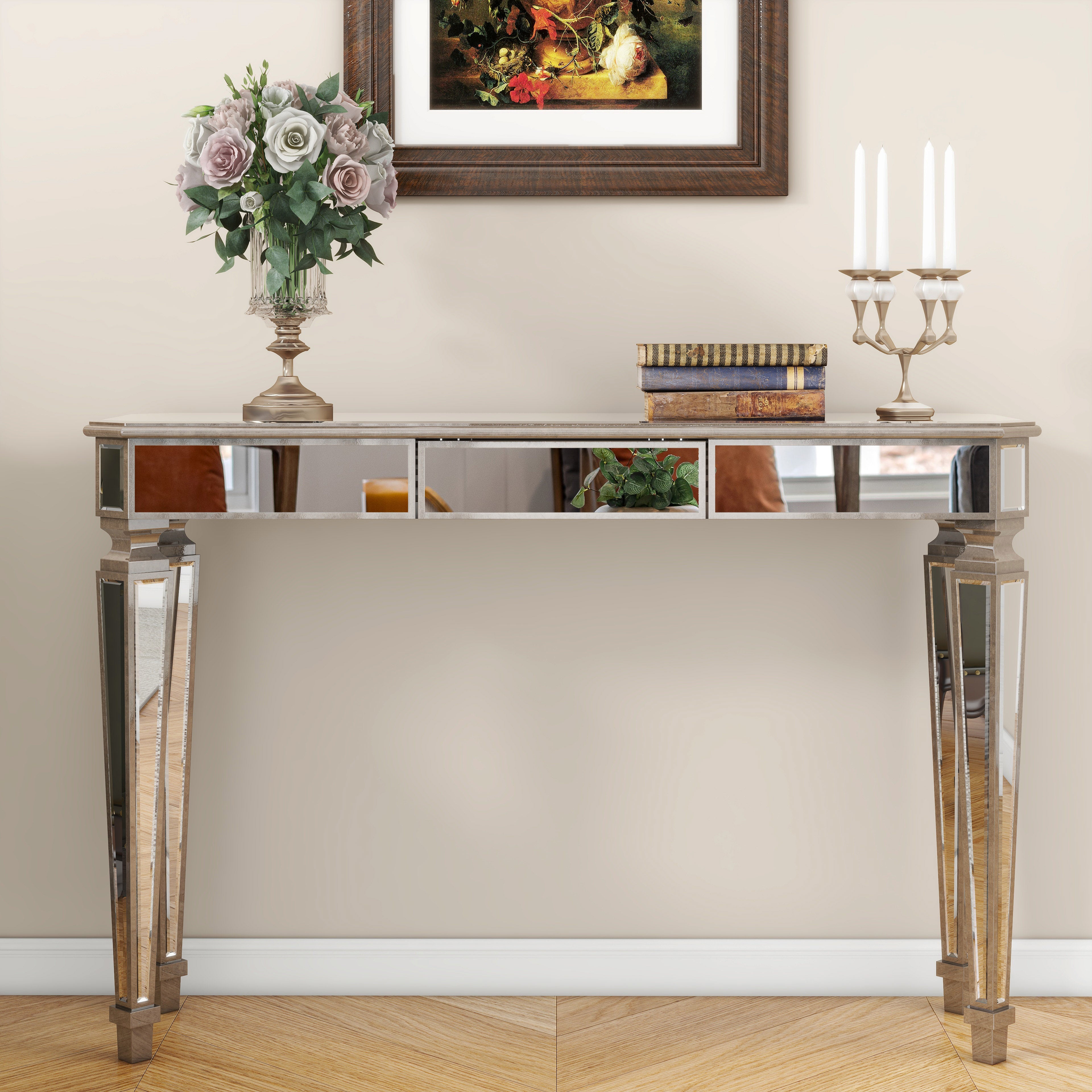 Mirror Console Table with 3 Drawers