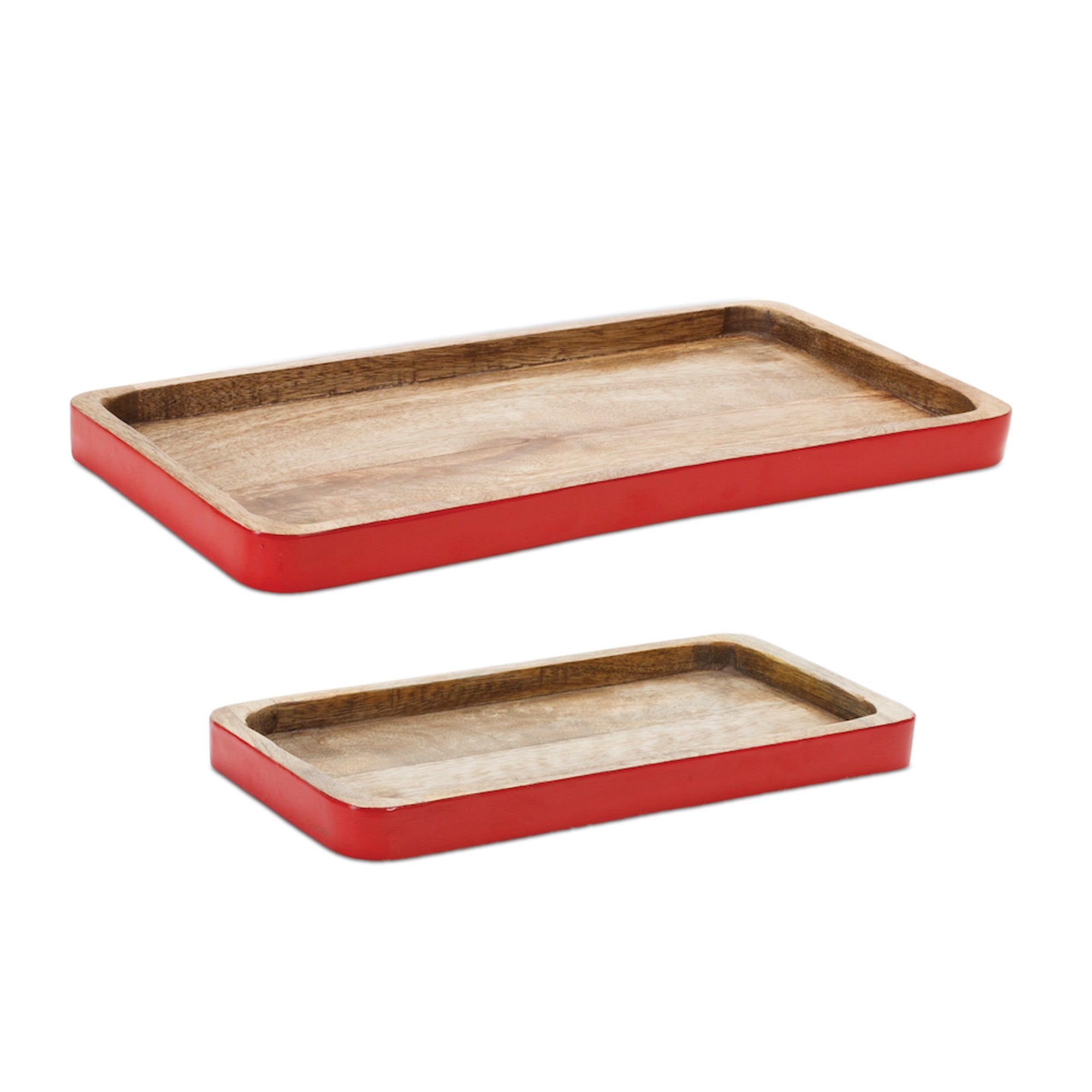 Red Trimmed Wooden Tray, Set of 2