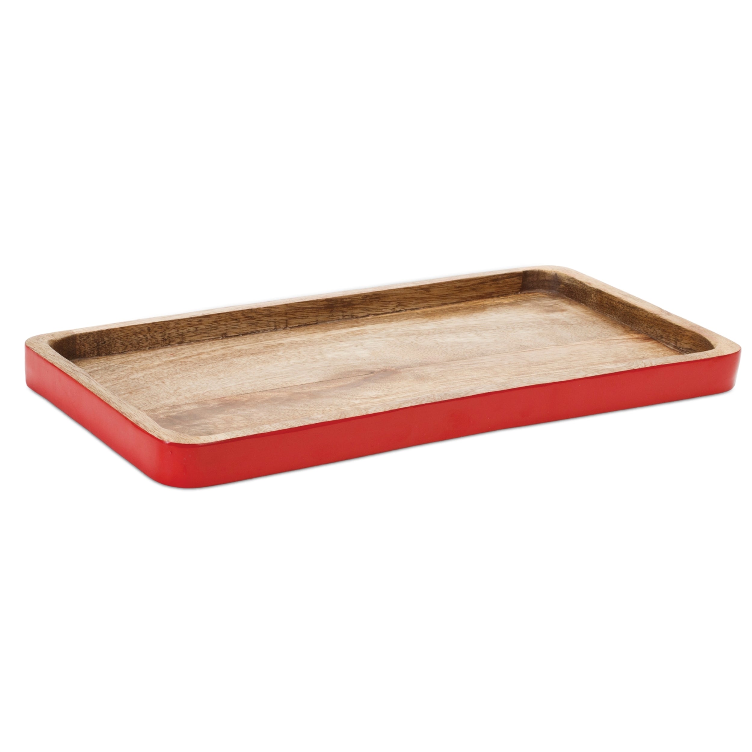 Red Trimmed Wooden Tray, Set of 2