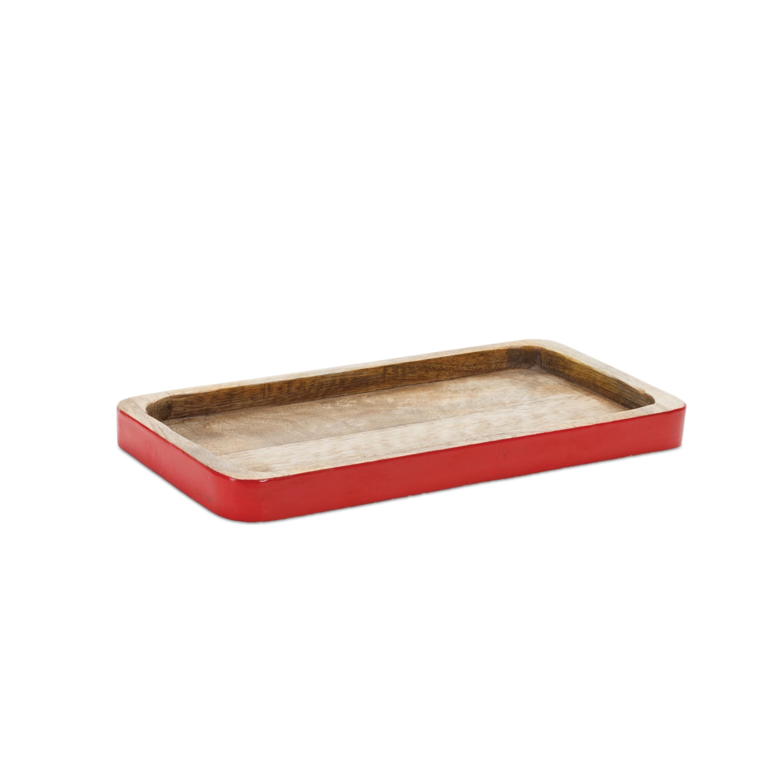 Red Trimmed Wooden Tray, Set of 2