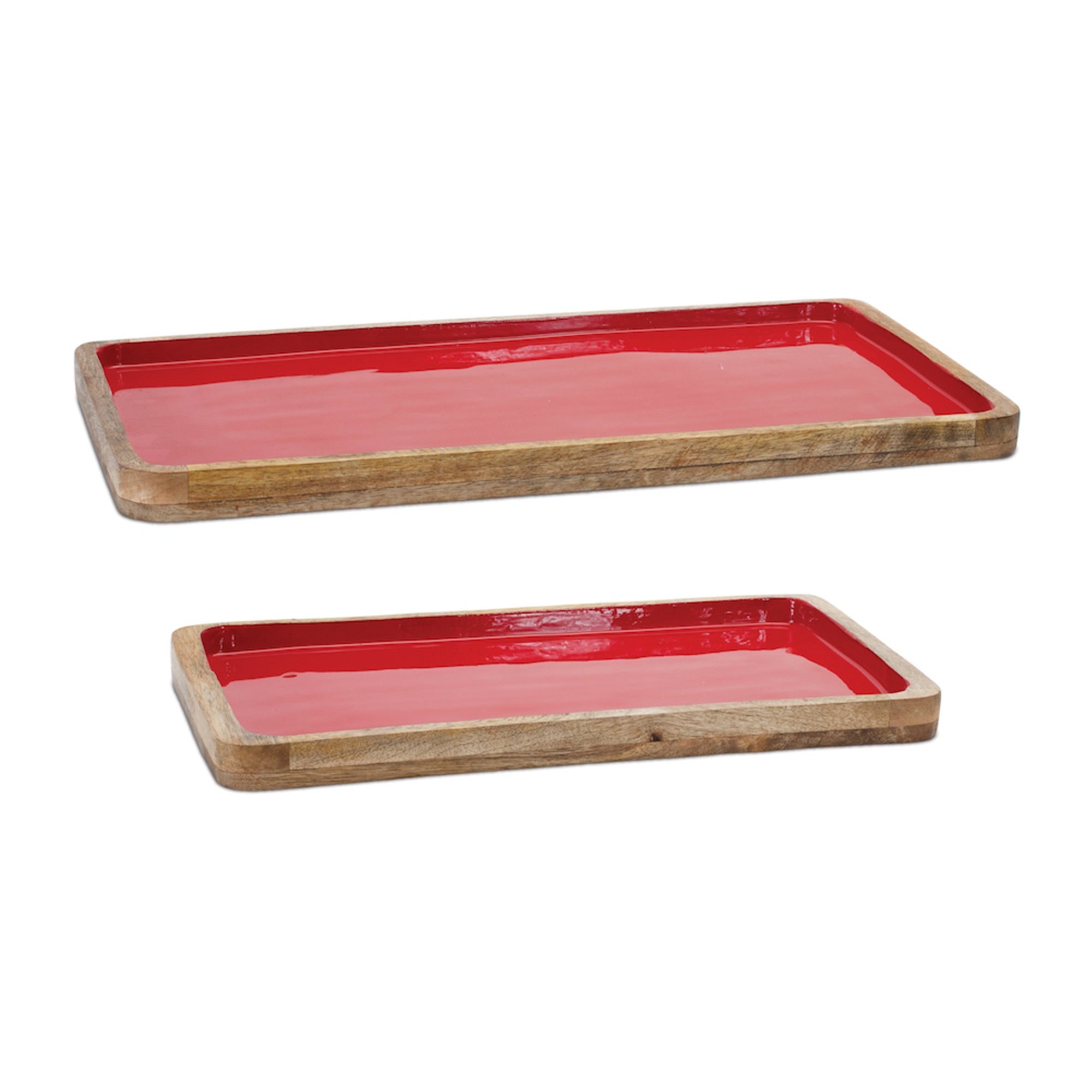 Red Wooden Tray, Set of 2