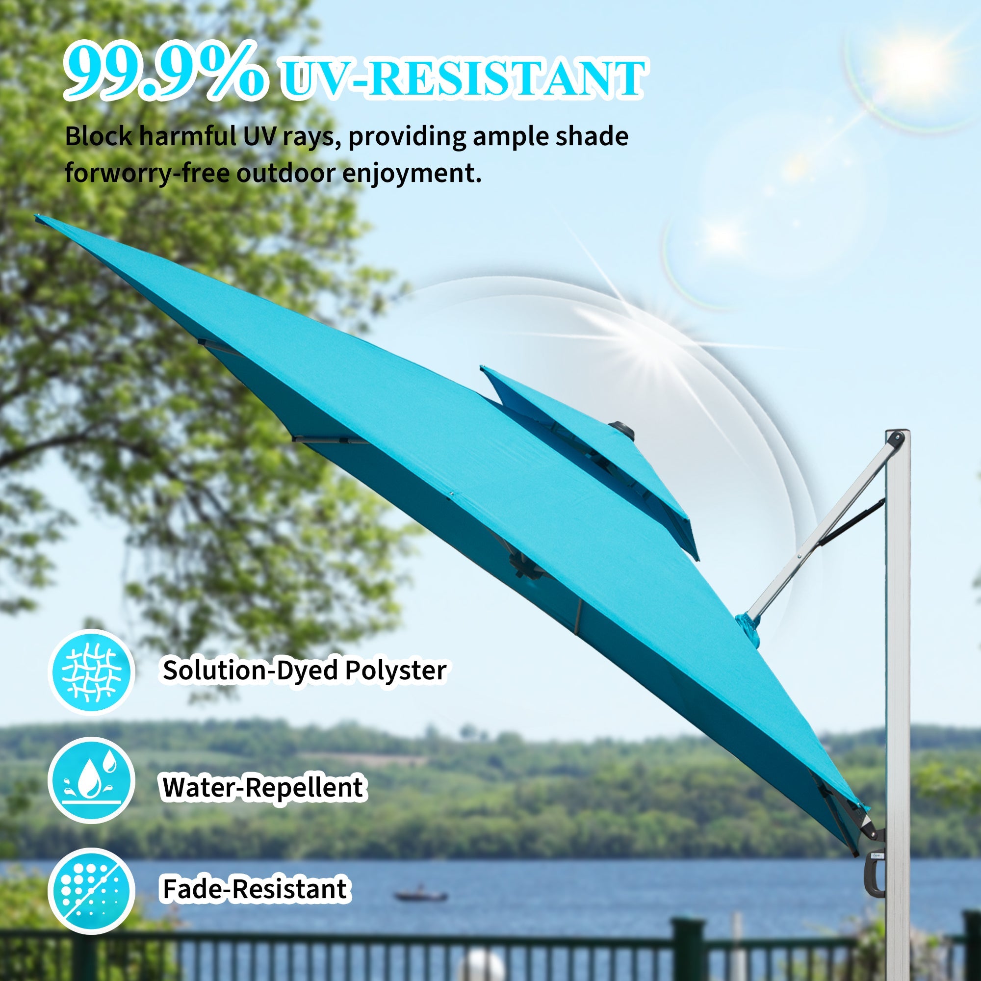 10'X10' Square Cantilever Umbrella with Center Pole, Base Not Included