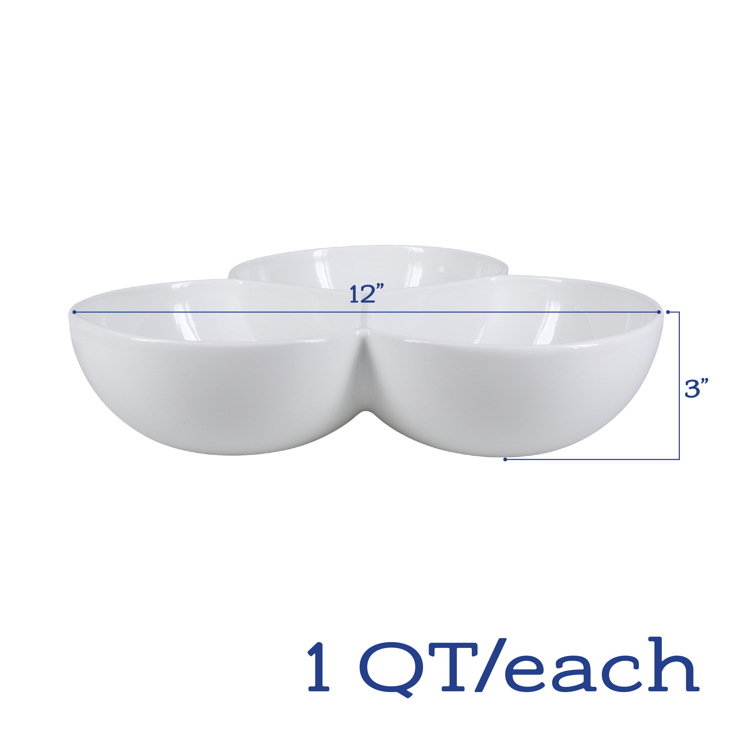 Three Section Serving Bowls 1 Quart, Set of 2