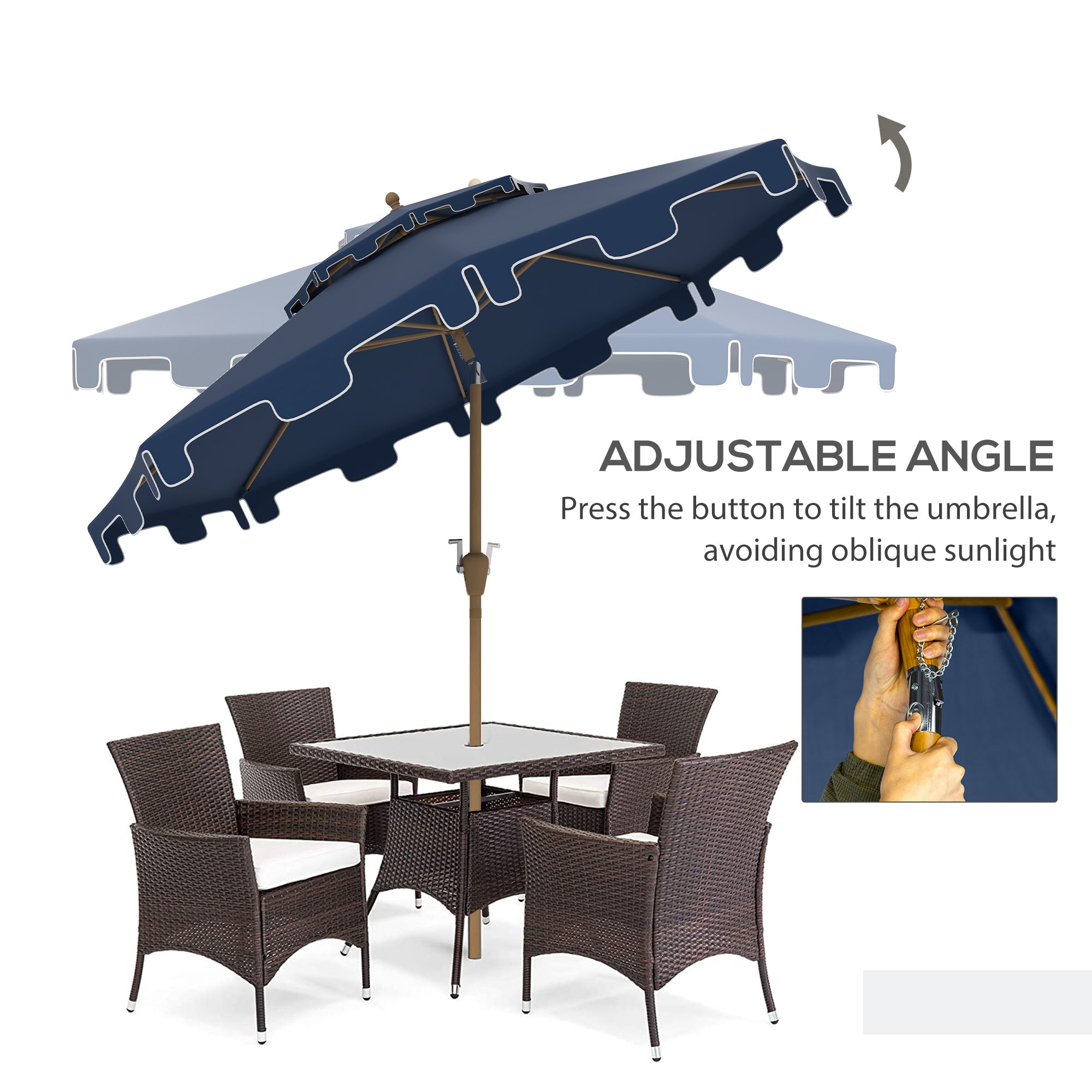 9' Double Top Ruffled Patio Umbrella with Push Button Tilt and Crank