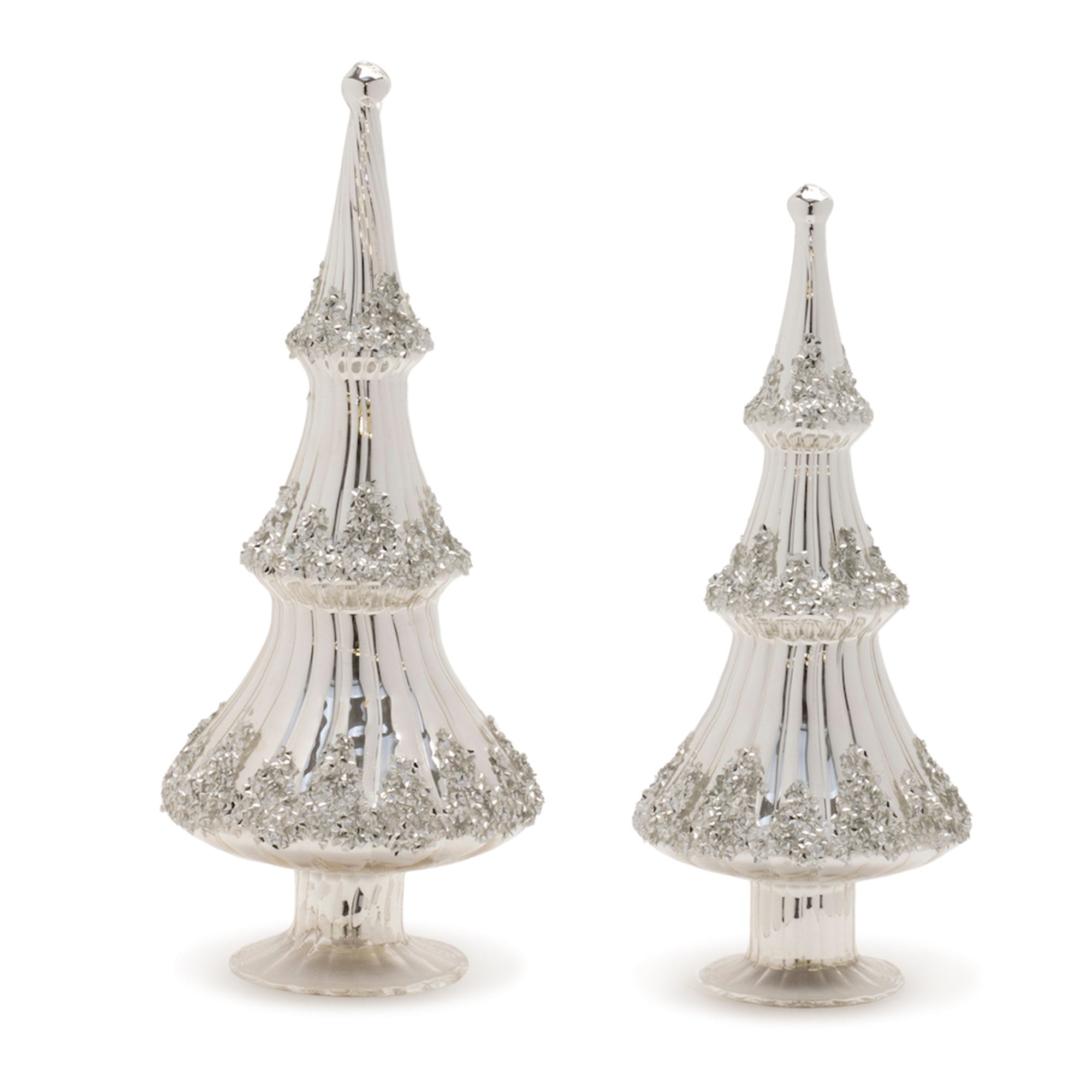 Silver Beaded Glass Holiday Tree, Set of 2