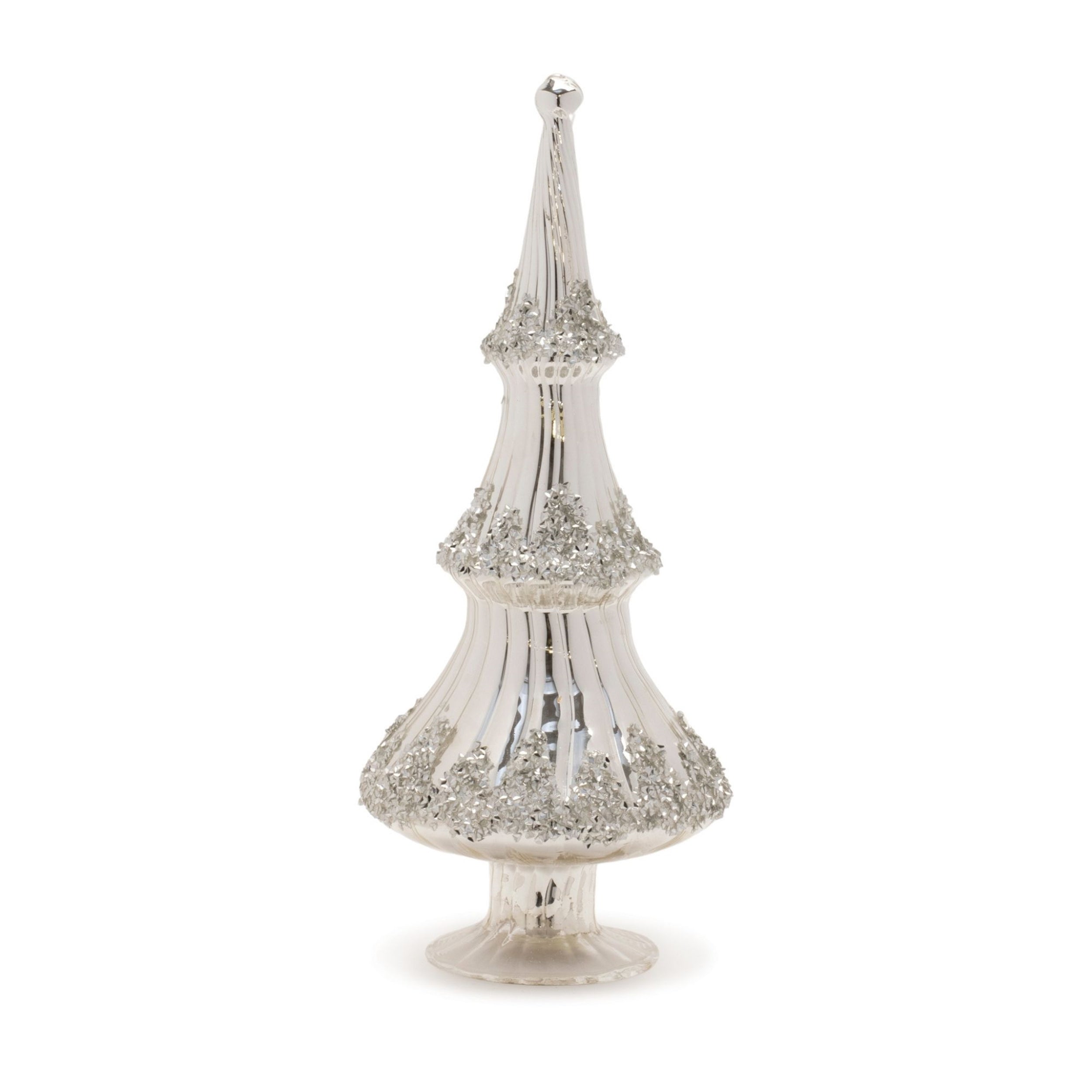 Silver Beaded Glass Holiday Tree, Set of 2