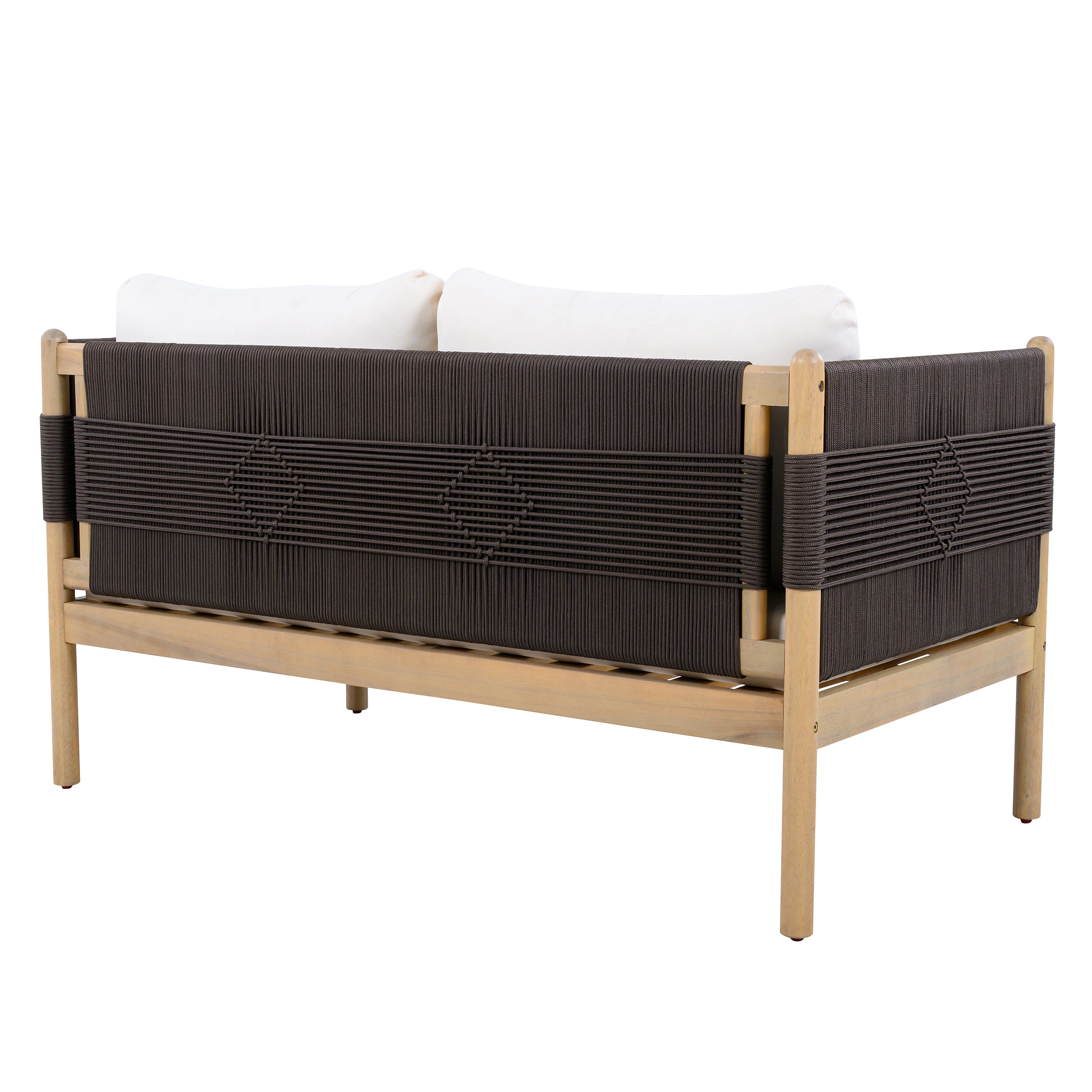 Seabrook Acacia Wood Outdoor Loveseat with Diamond Rope Weave & Cushions