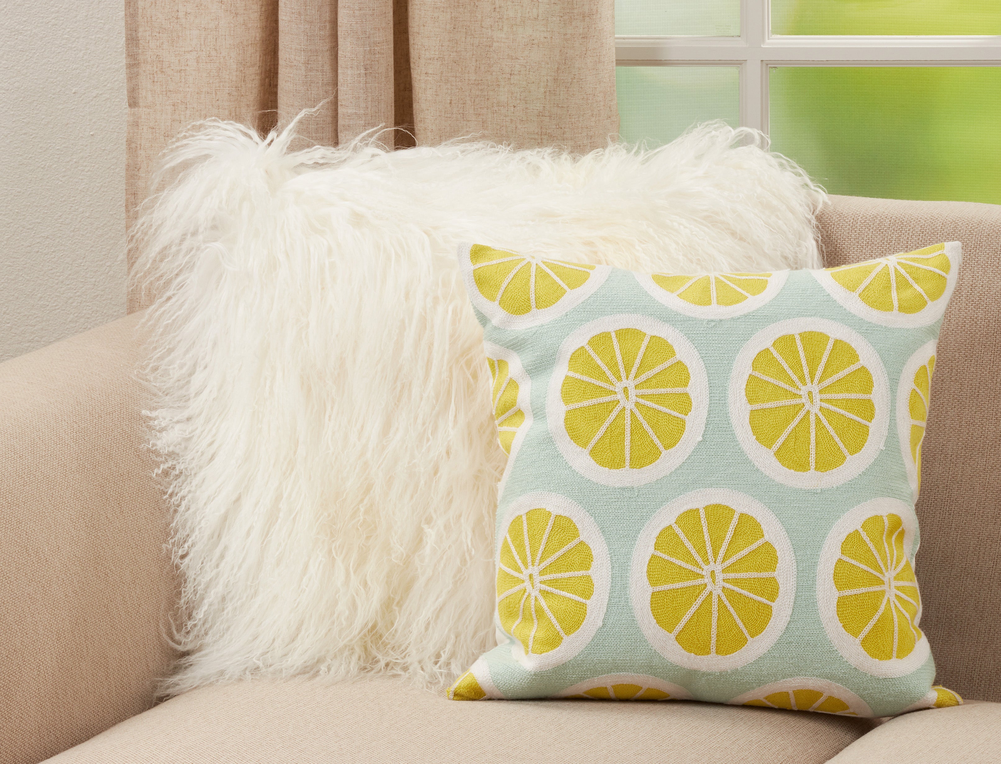 Embroidered Citrus Throw Pillow