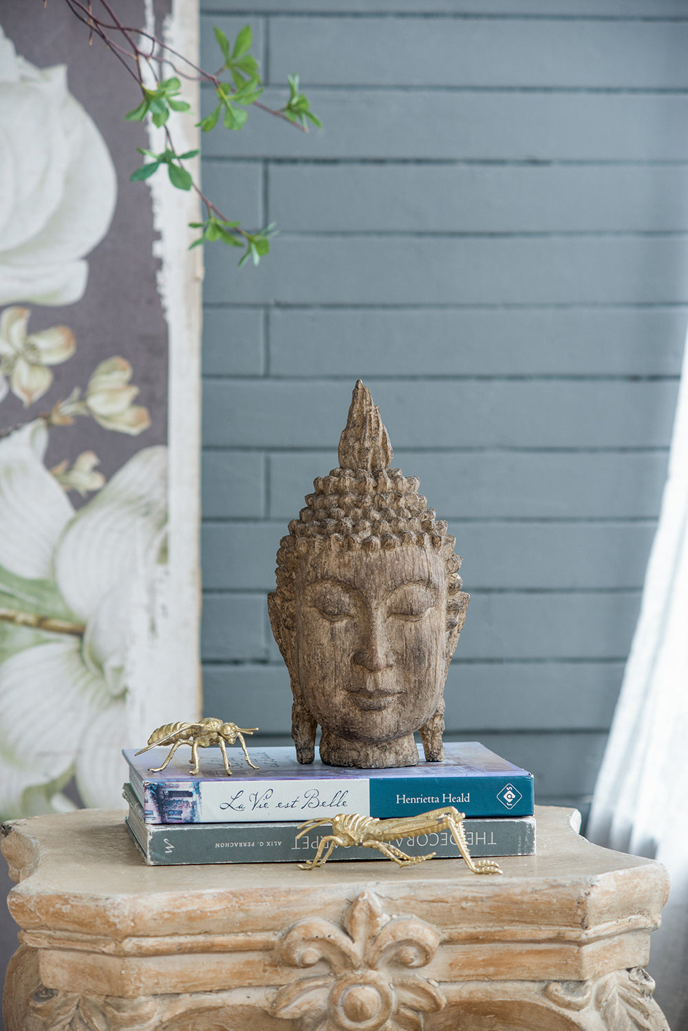 Meditating Buddha Head Sculpture, Large