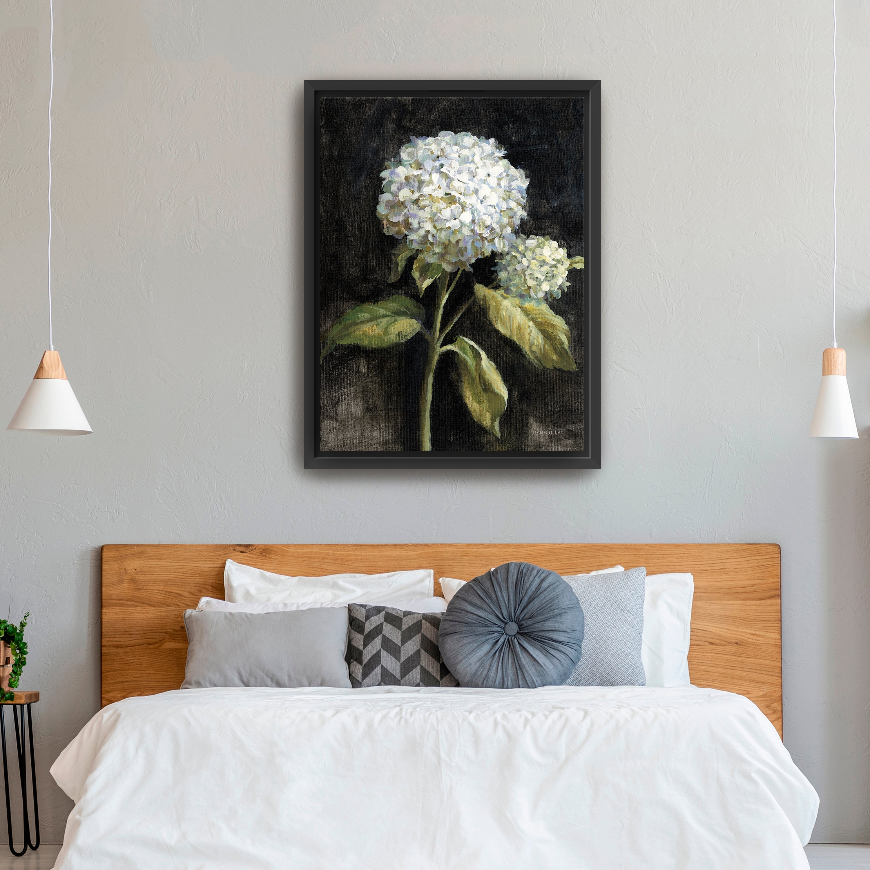 Hydrangea on Black Canvas Giclee