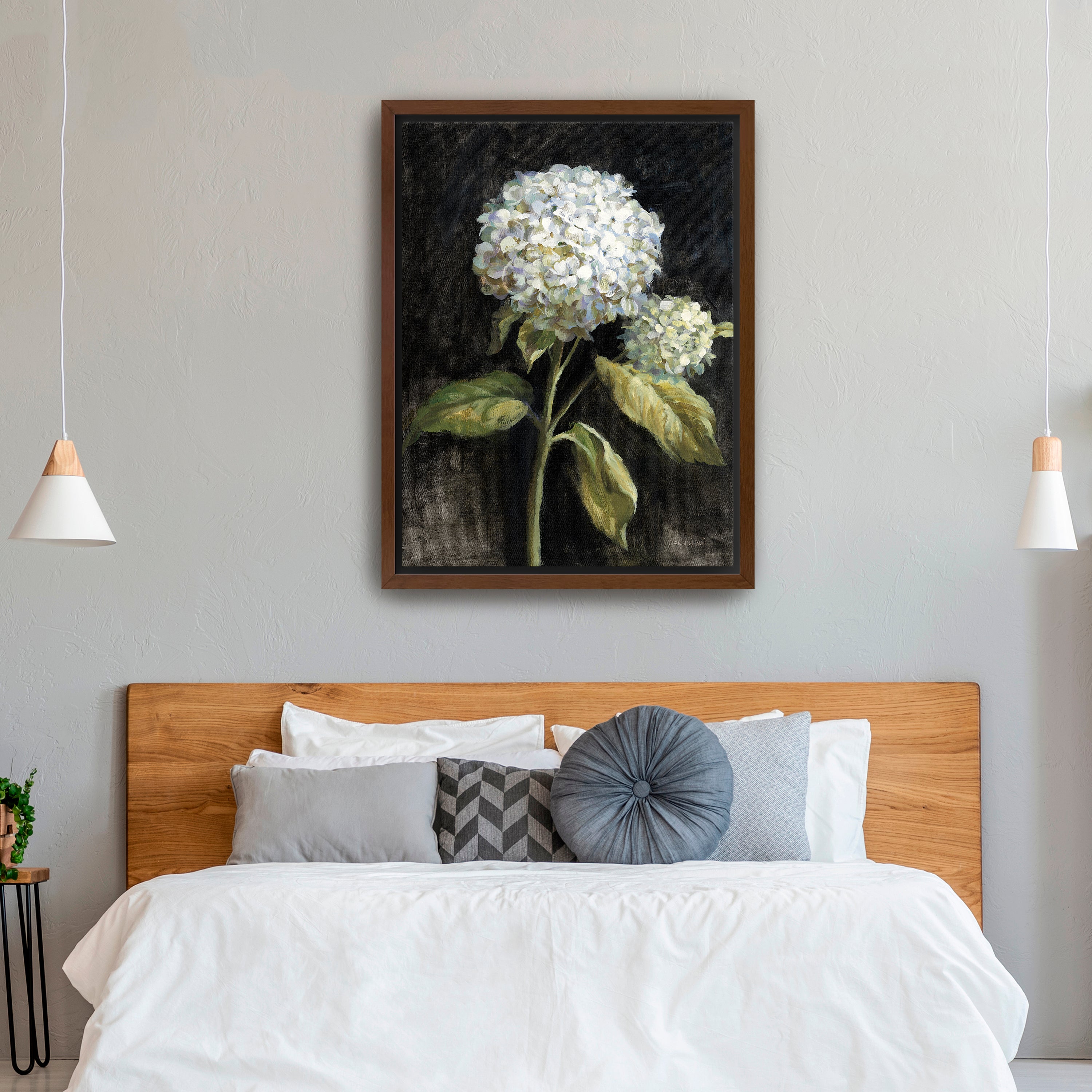 Hydrangea on Black Canvas Giclee