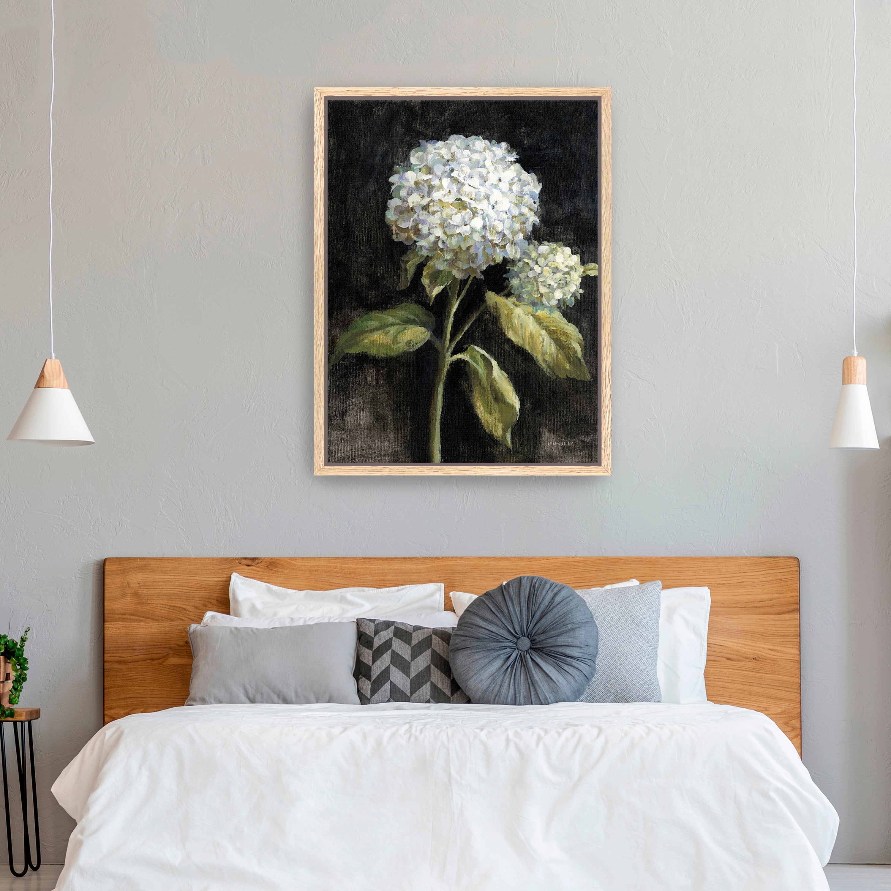 Hydrangea on Black Canvas Giclee