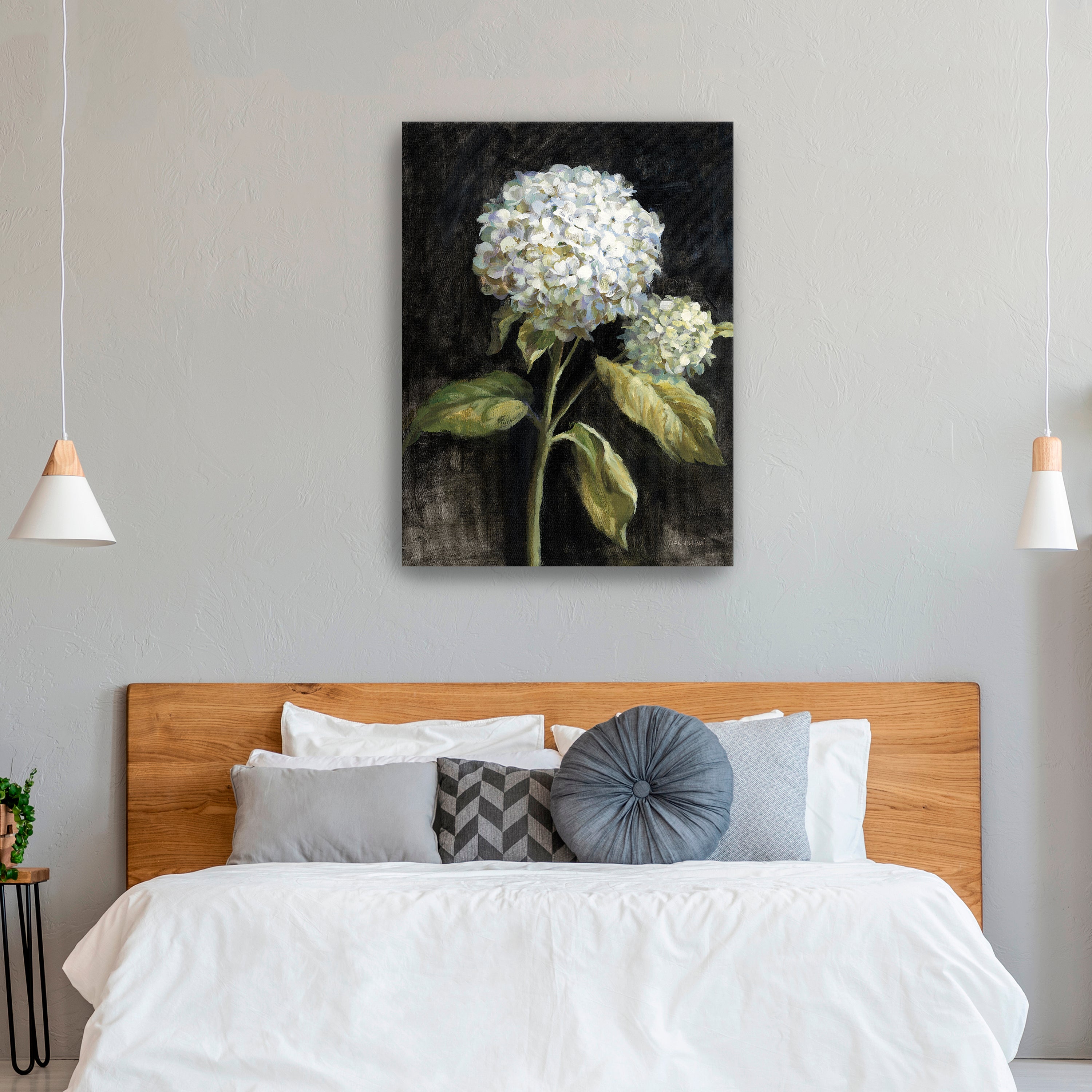 Hydrangea on Black Canvas Giclee