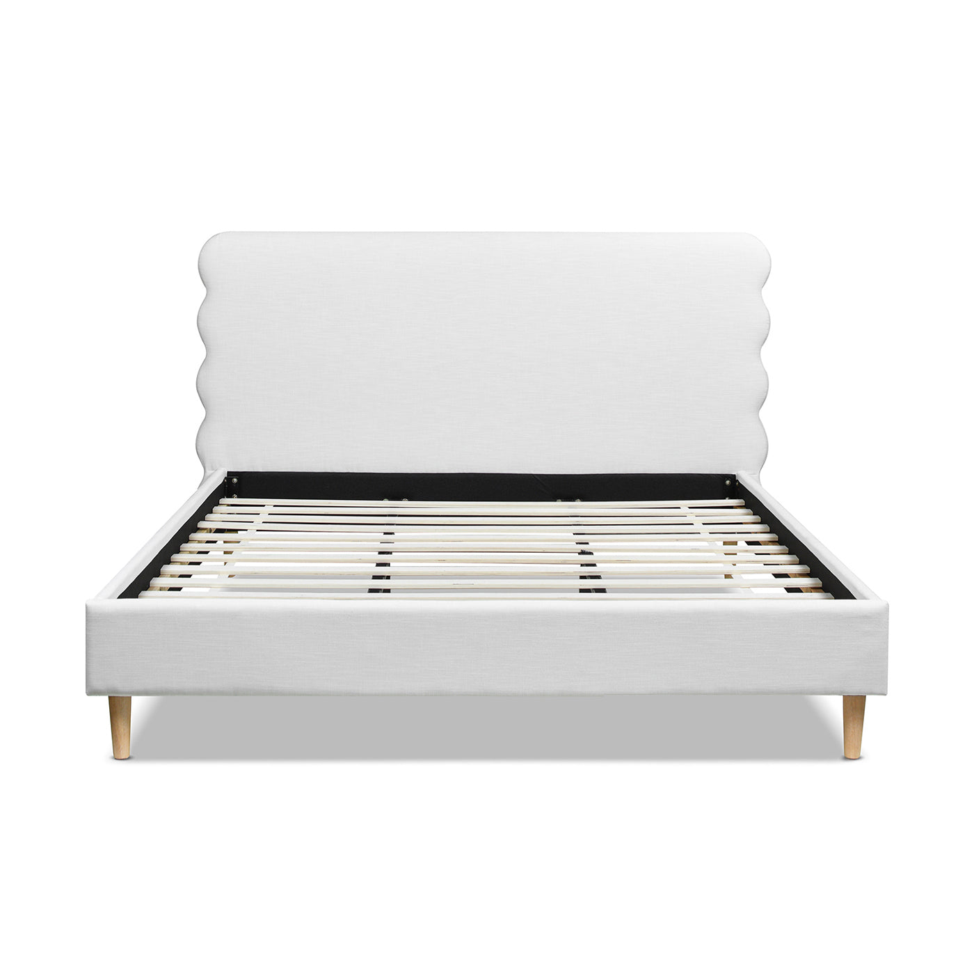 Essencee Upholstered Platform Bed with Wavy Headboard and Wood Legs