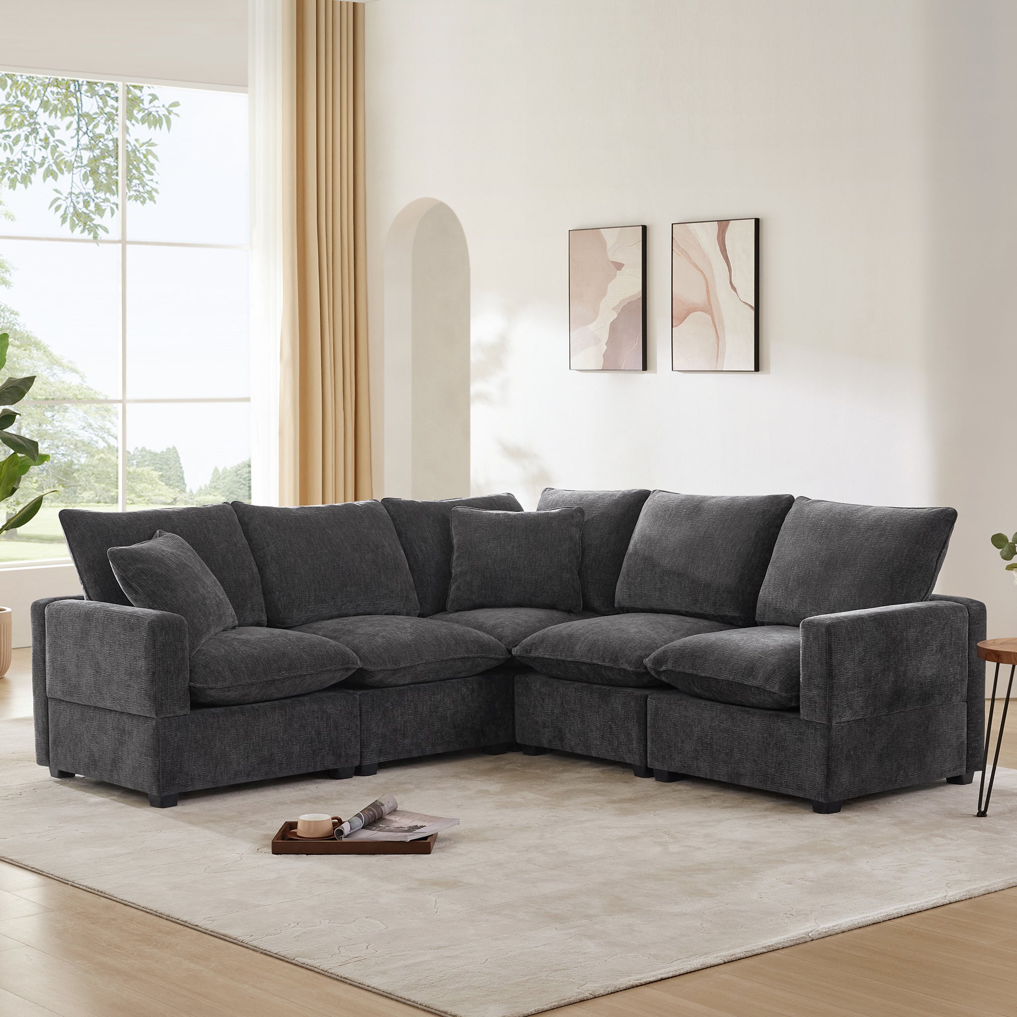 Chenille Modular L-Shape Sofa, Seats 5