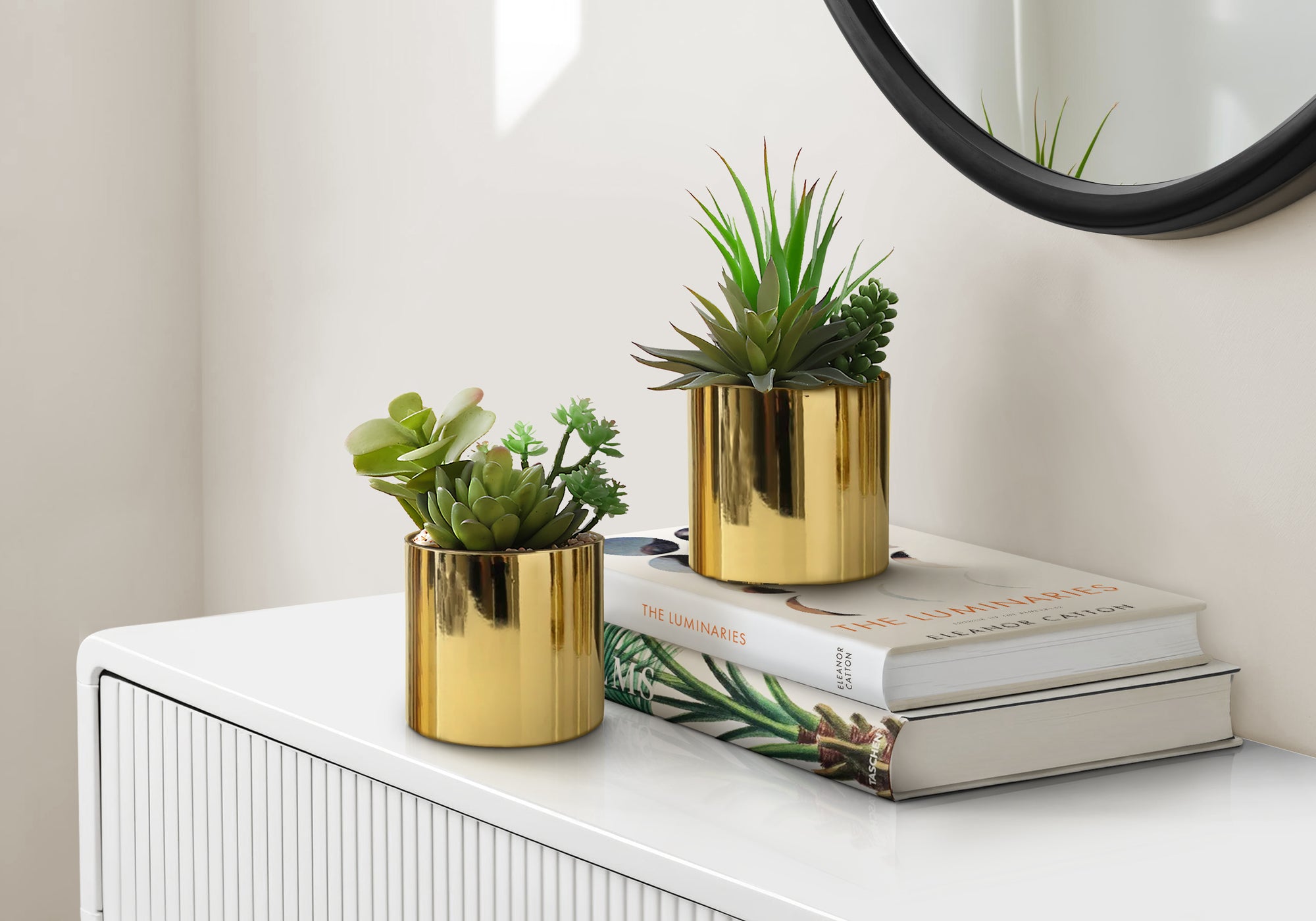 7" Faux Succulents with Gold Pots, Set Of 2