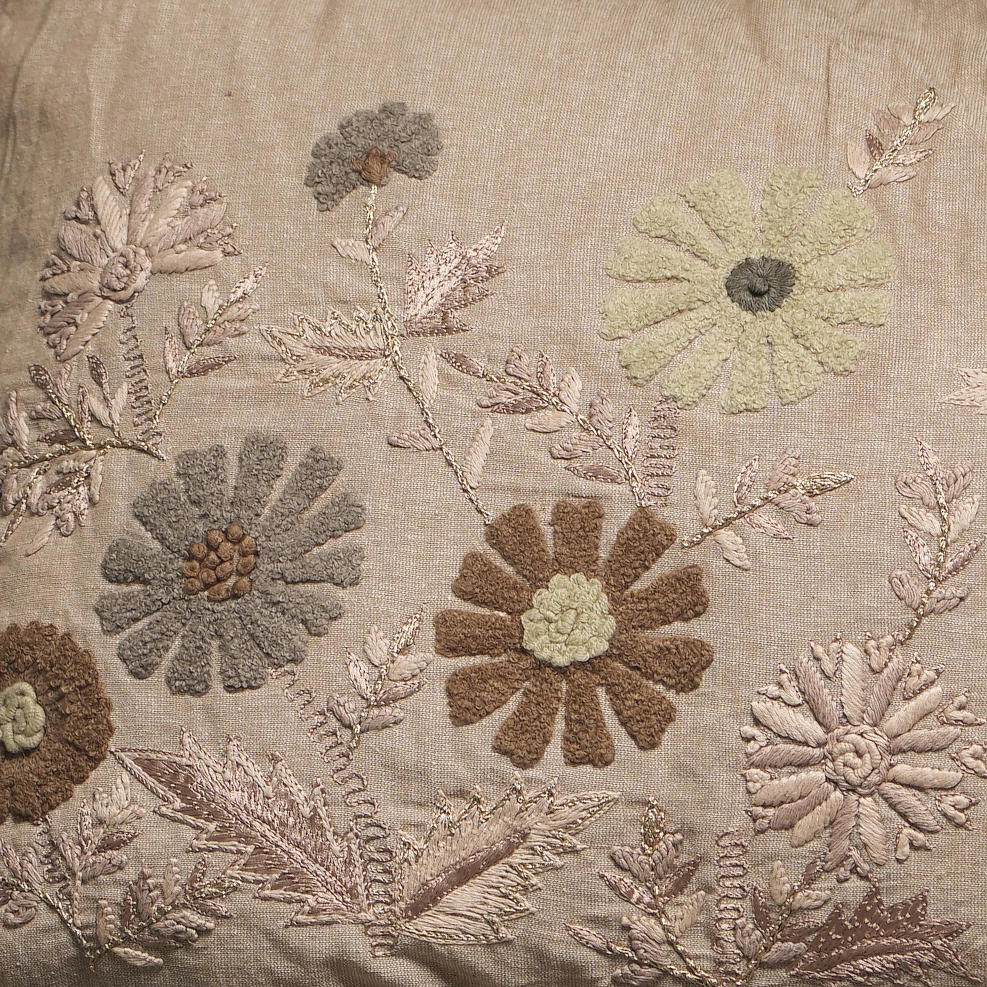 100% Linen Floral Embroidery Cushion