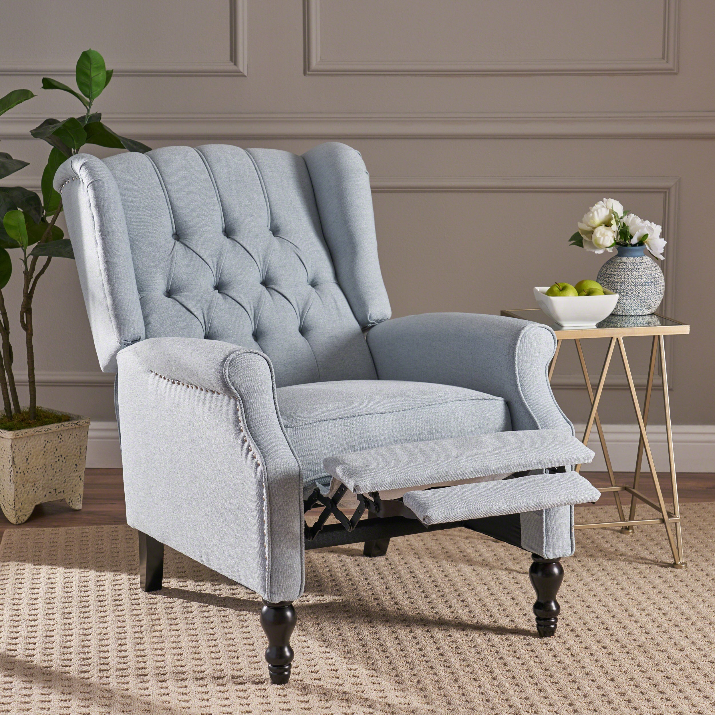 Contemporary Tufted Fabric Arm Chair Recliner with Wingback Design