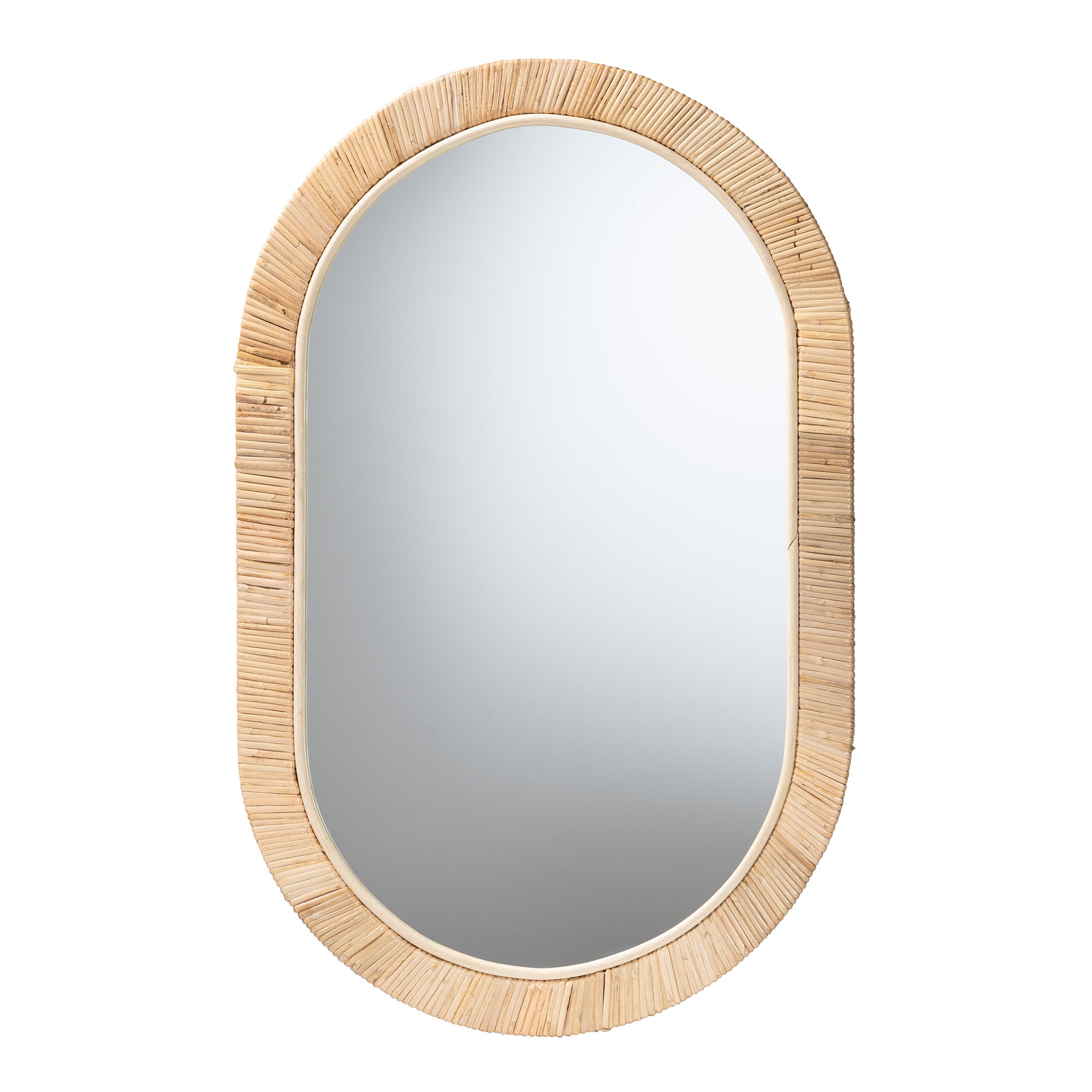 Marek Mahogany Wood and Rattan Oval Mirror