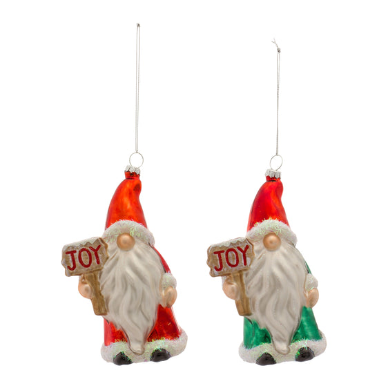 Santa Gnome with Sign Ornament, Set of 12