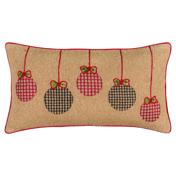 Embroidered 100% Cotton Jute Christmas Ornaments Poly Filled Decorative Throw Pillow