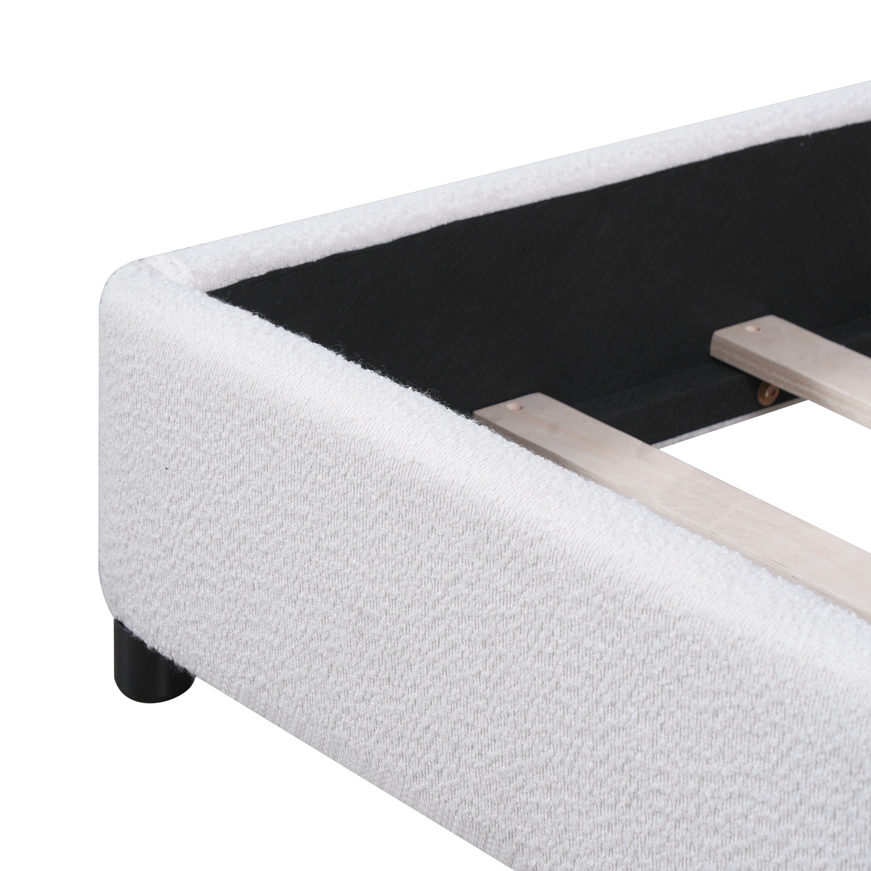 Bed Frame With Boucle Upholstered Round Curved Headboard