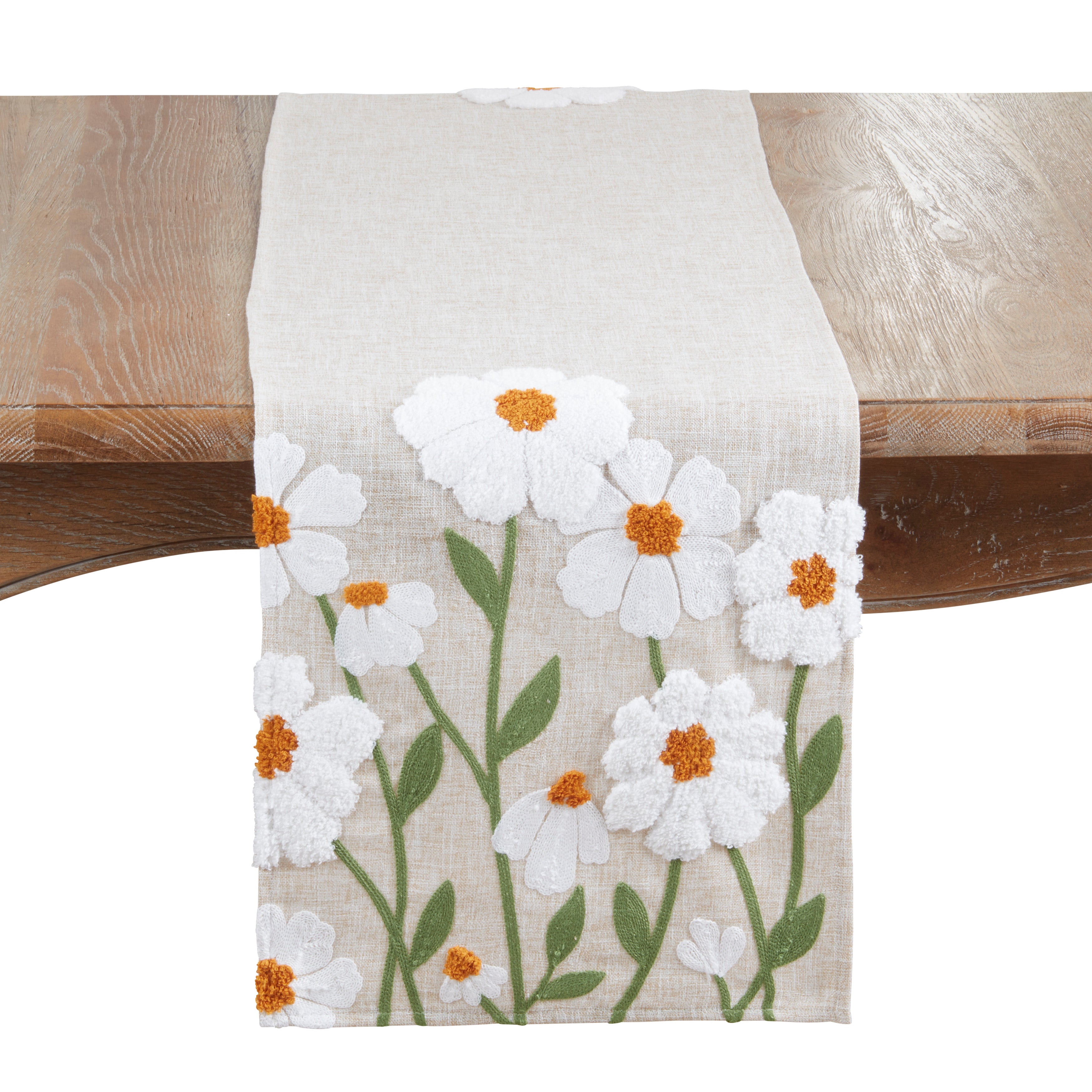Embroidered Daisy Floral Table Runner