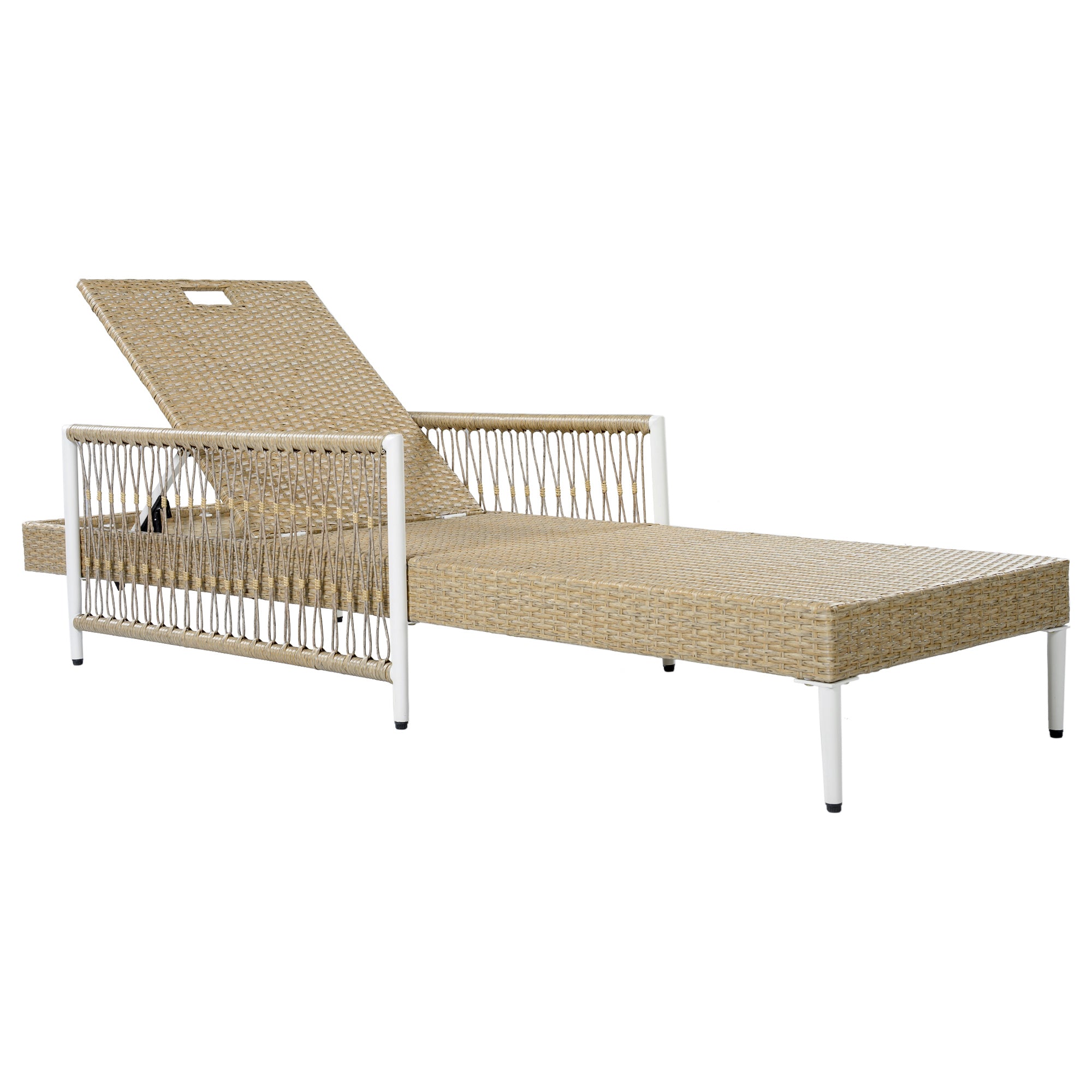 Outdoor All-Weather PE Rattan Chaise Lounge with 6 Gear Adjustable Recliner, Arms and Cushion