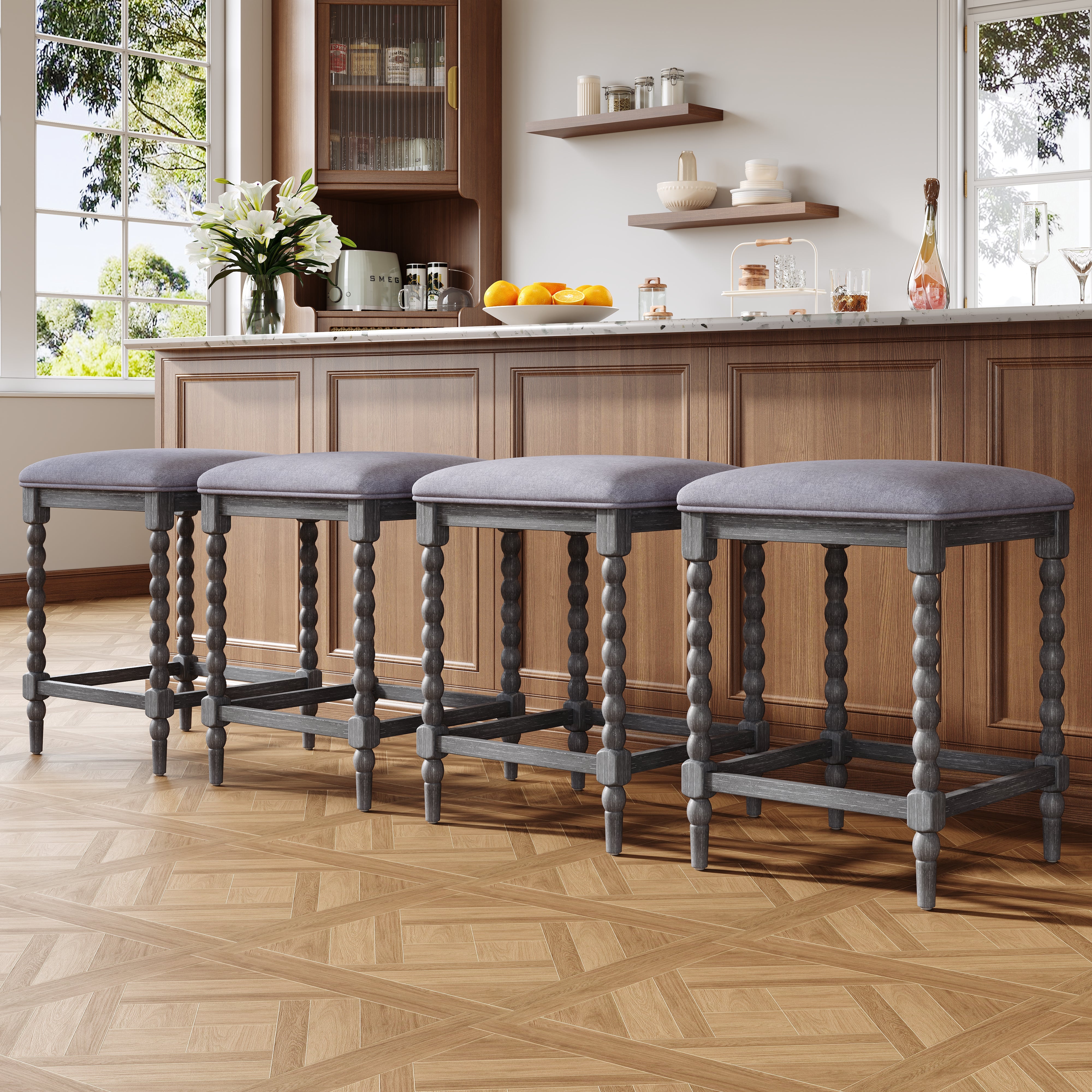 French Country Backless Bobbin Leg Counter Stool