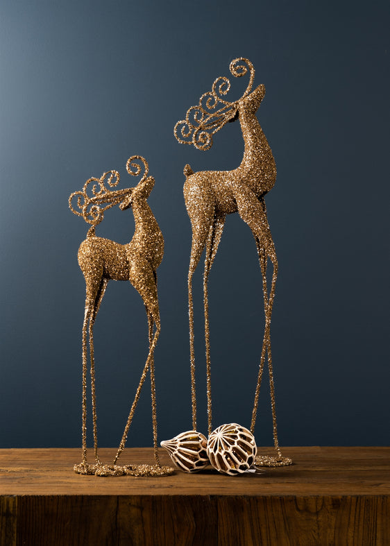 Copper-Metal-Standing-Deer-Figurine-with-Gold-Finish-(set-of-2)-Copper-Decor