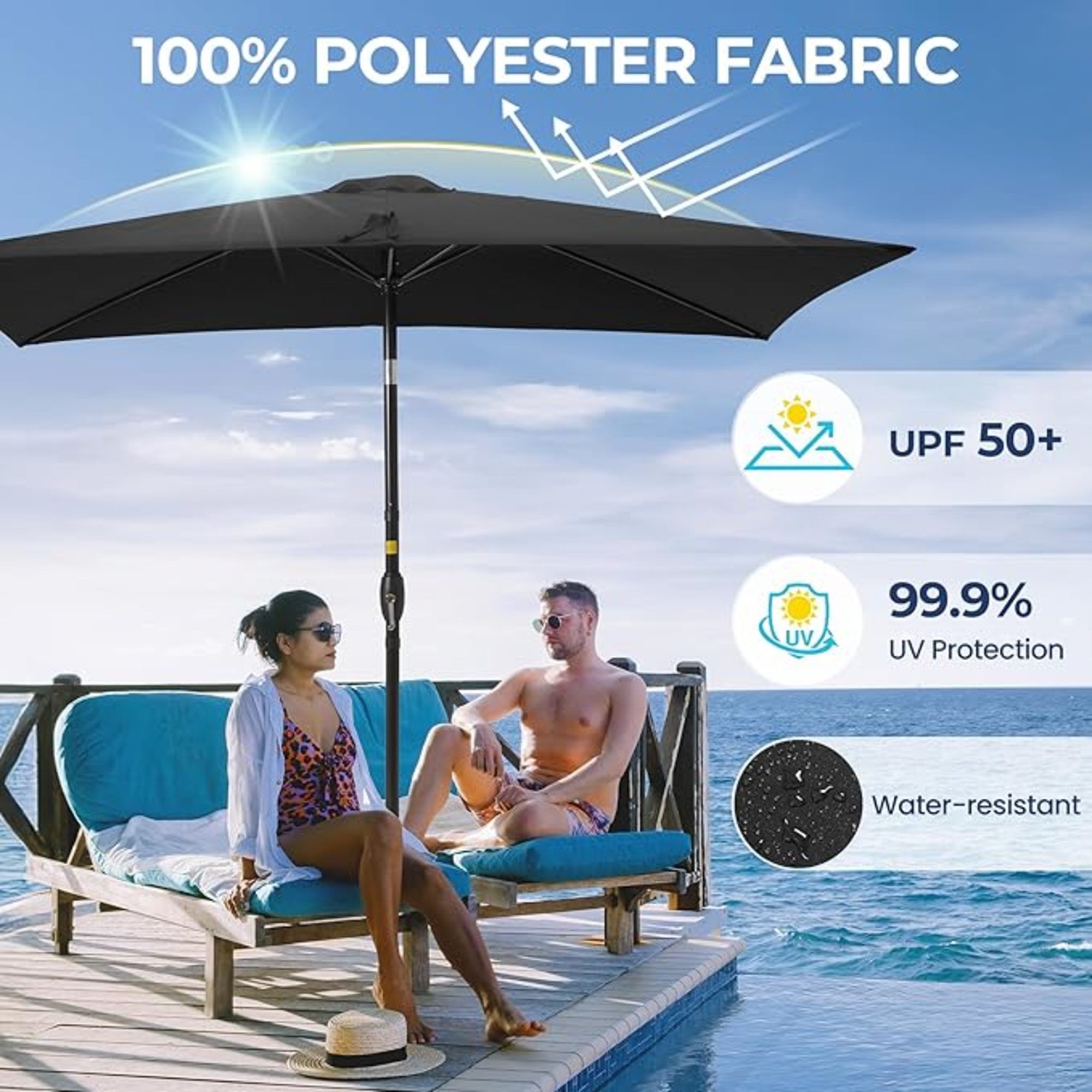 6.5 x 10 ft Rectangular Patio Umbrella with Crank, Base Not Included