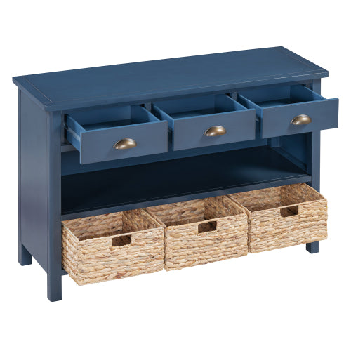 Console Table with Drawers and Water Hyacinth Woven Baskets